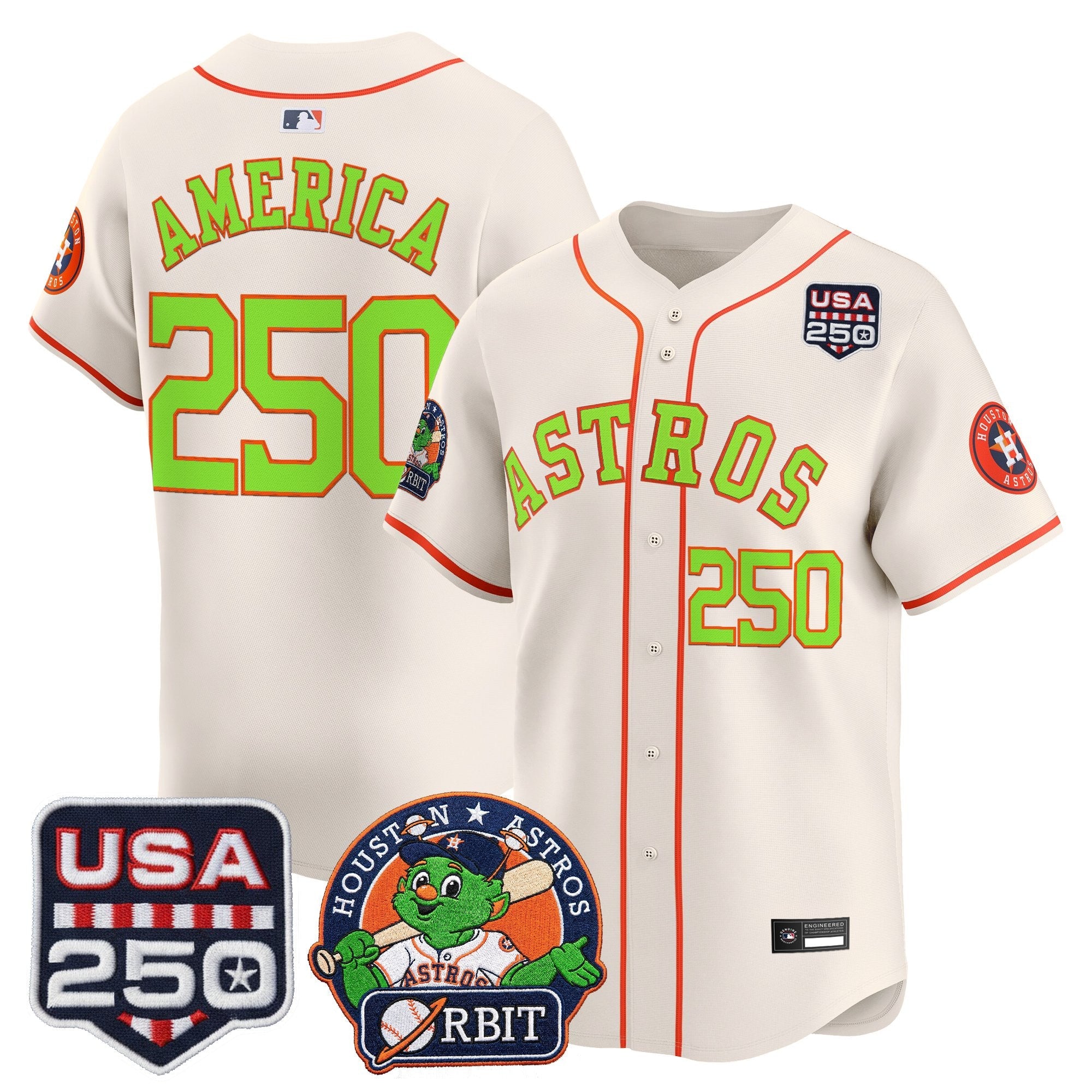 Men's Astros Orbit & 250 America Patch Vapor Premier Limited Jersey - All Stitched