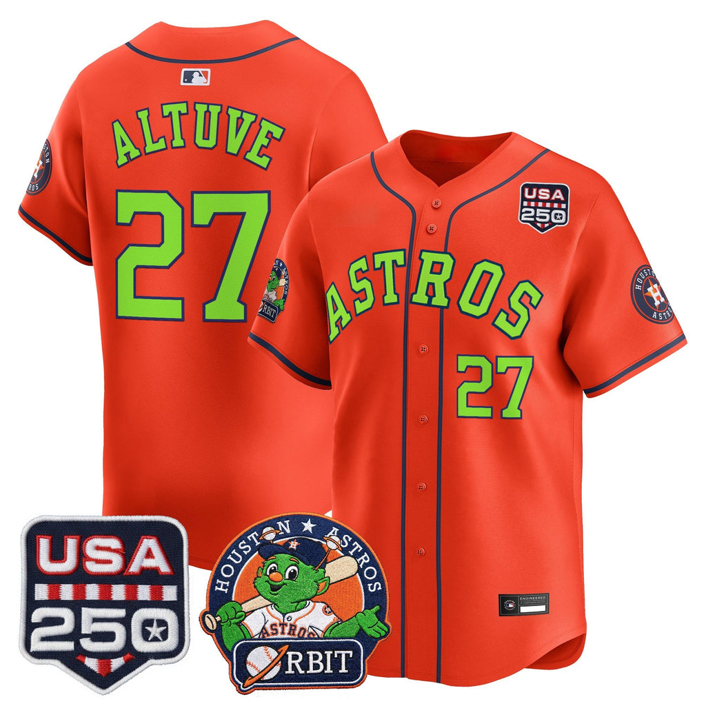 Men's Astros Orbit & 250 America Patch Vapor Premier Limited Jersey - All Stitched
