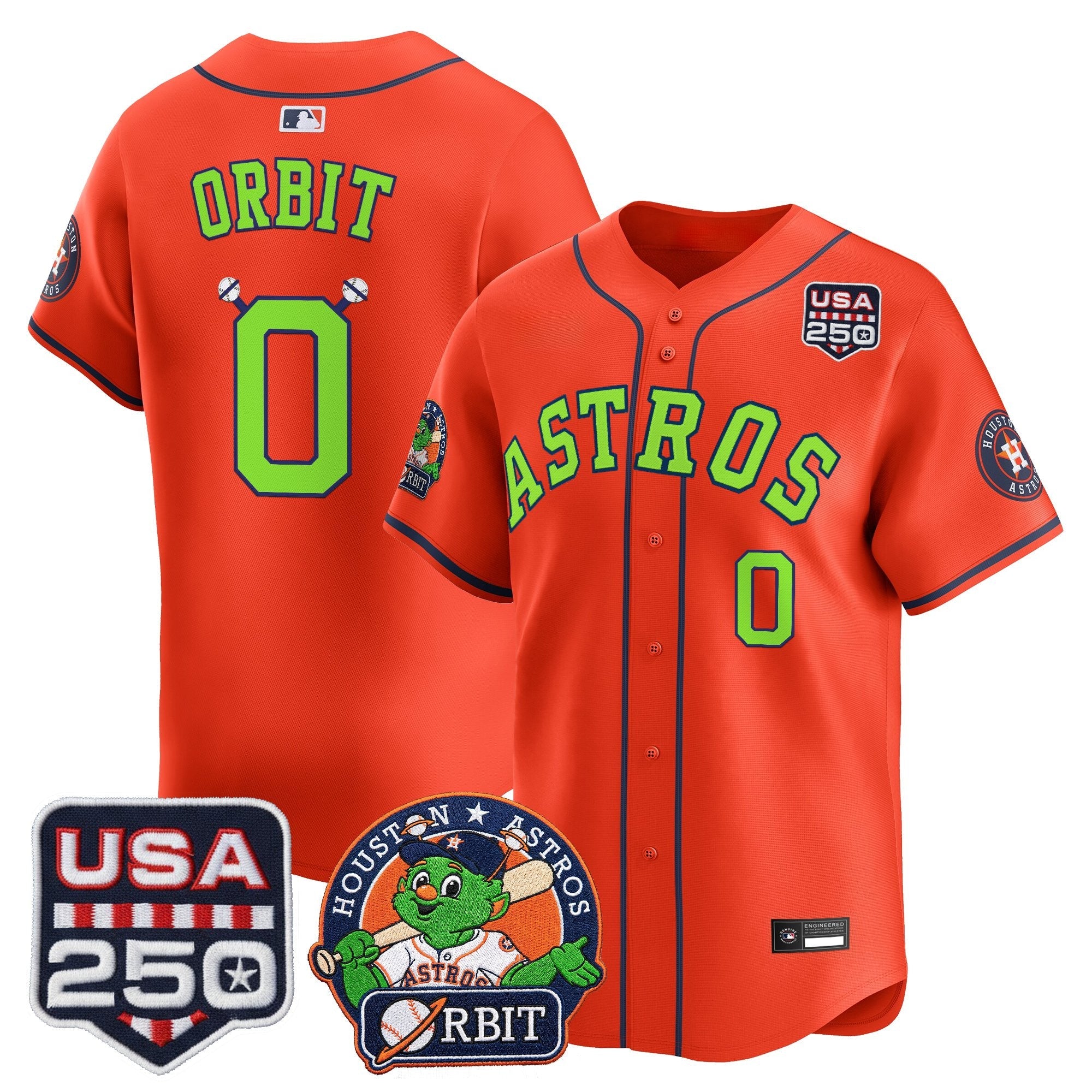 Men's Astros Orbit & 250 America Patch Vapor Premier Limited Jersey - All Stitched