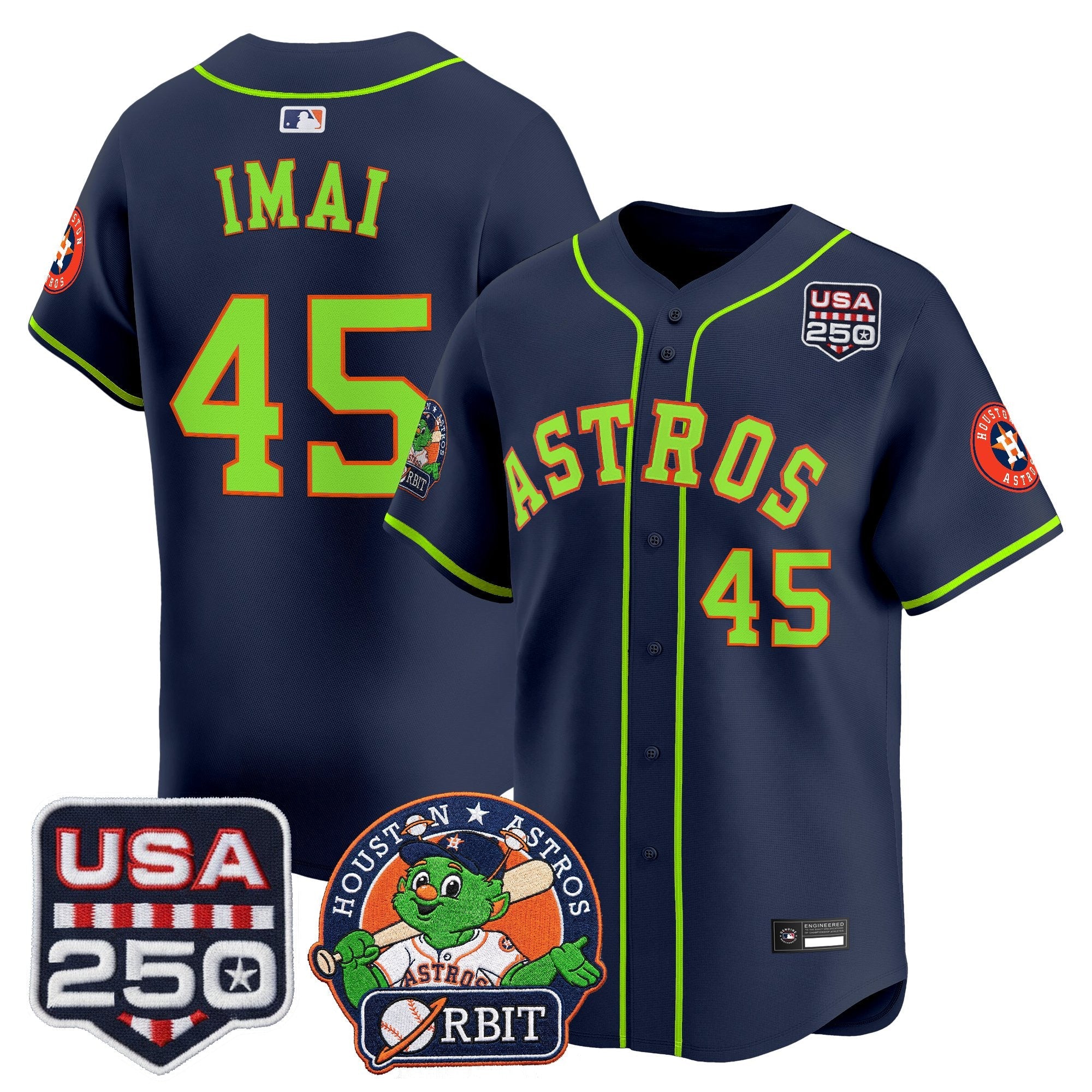 Men's Astros Orbit & 250 America Patch Vapor Premier Limited Jersey - All Stitched