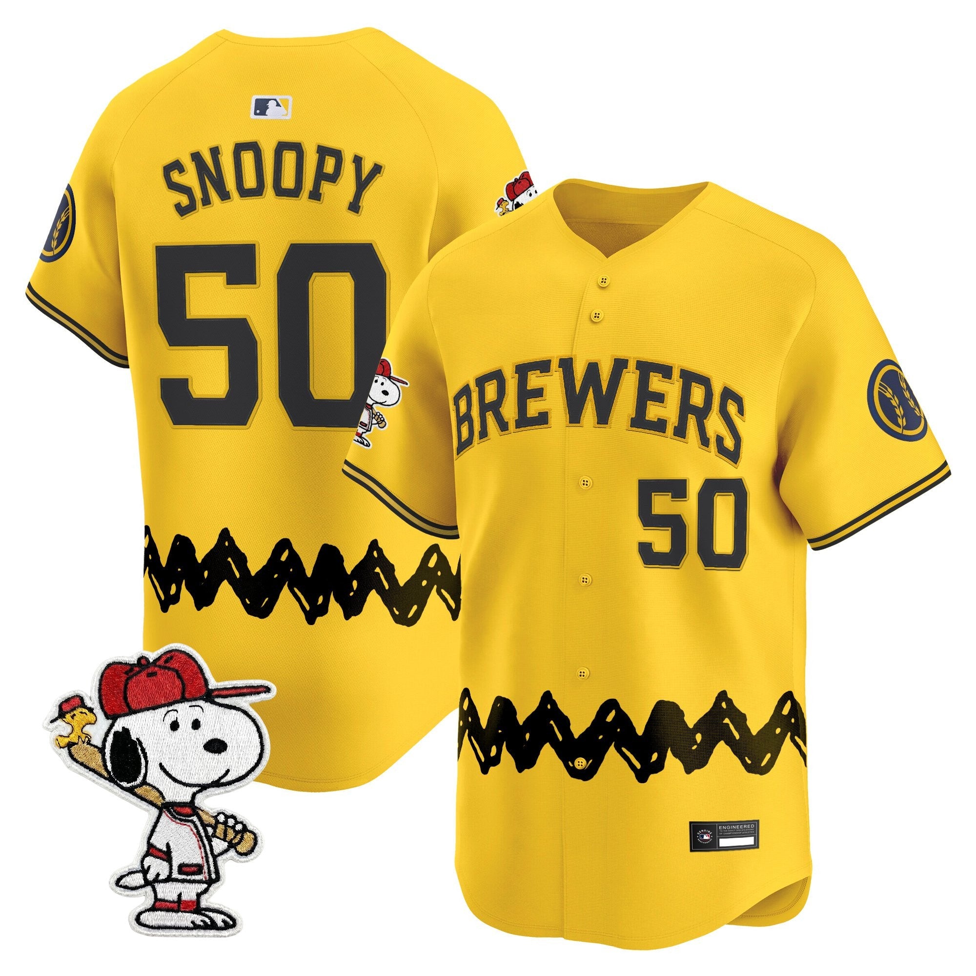Men's Milwaukee Brewers x Peanuts Vapor Premier Limited Jersey - Stitched