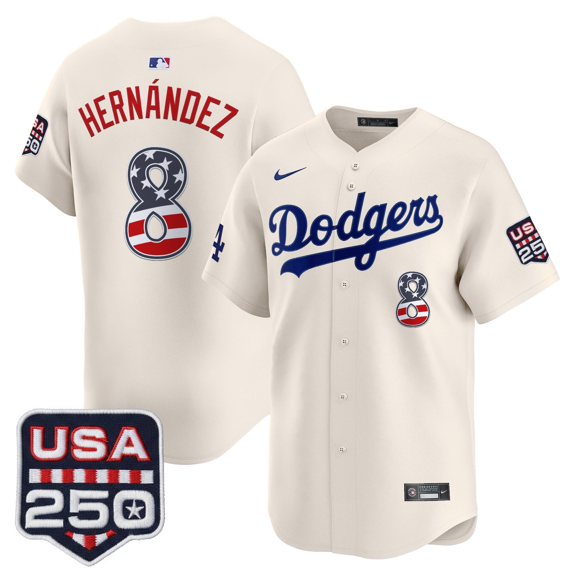 Men's Los Angeles Dodgers USA 250 Fourth of July Vapor Premier Limited Jersey - All Stitched