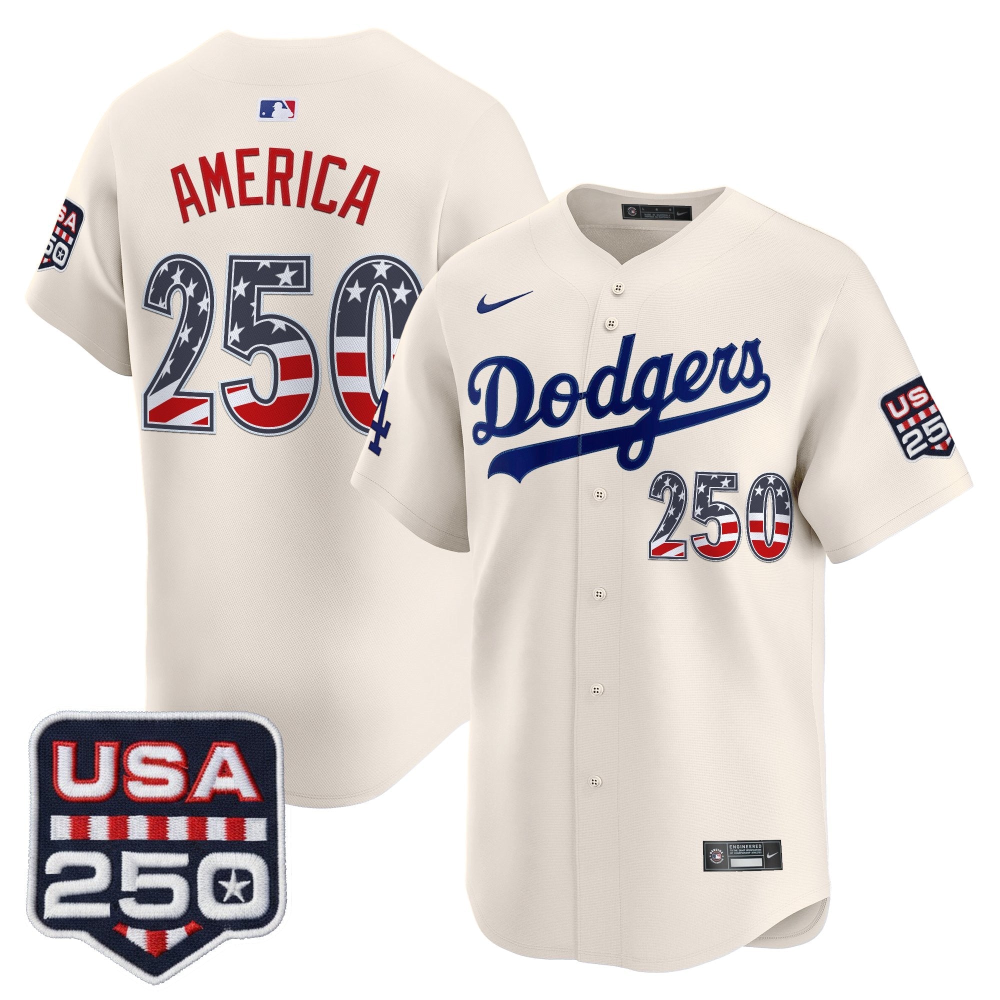 Men's Los Angeles Dodgers USA 250 Fourth of July Vapor Premier Limited Jersey - All Stitched