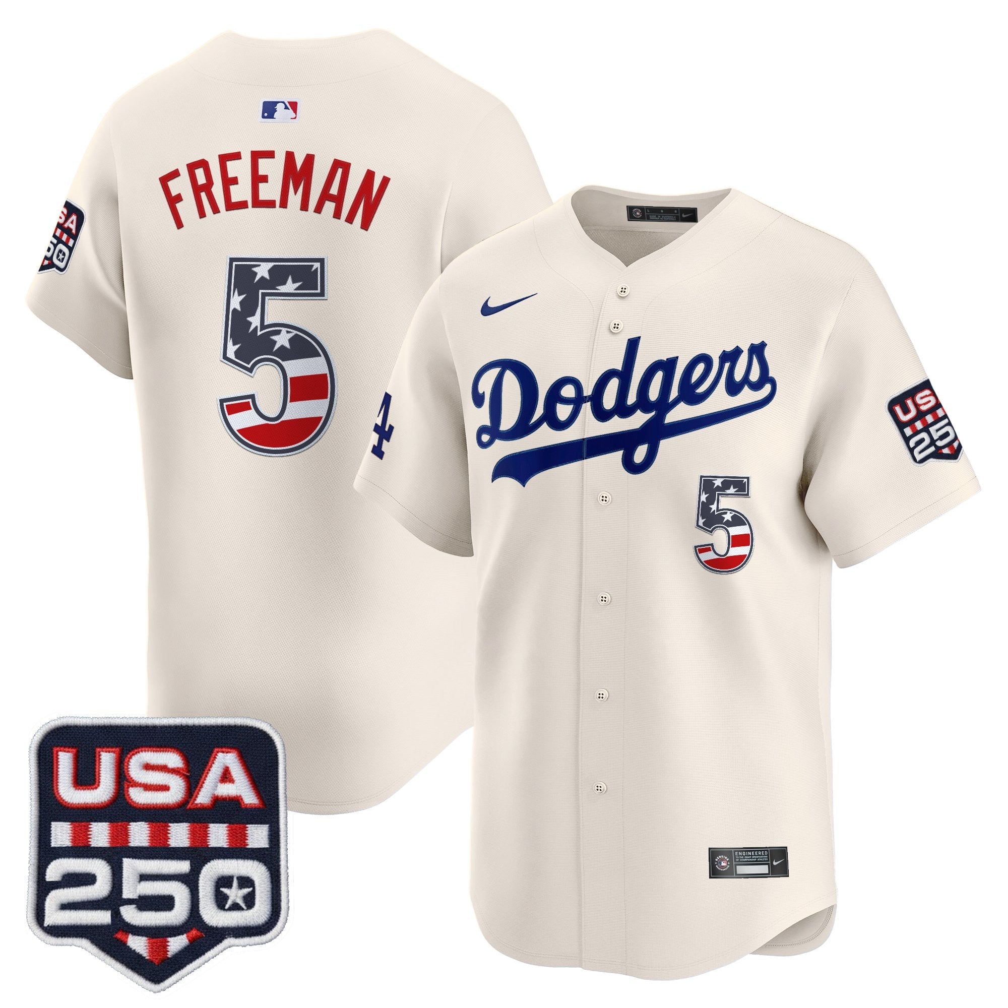 Men's Los Angeles Dodgers USA 250 Fourth of July Vapor Premier Limited Jersey - All Stitched