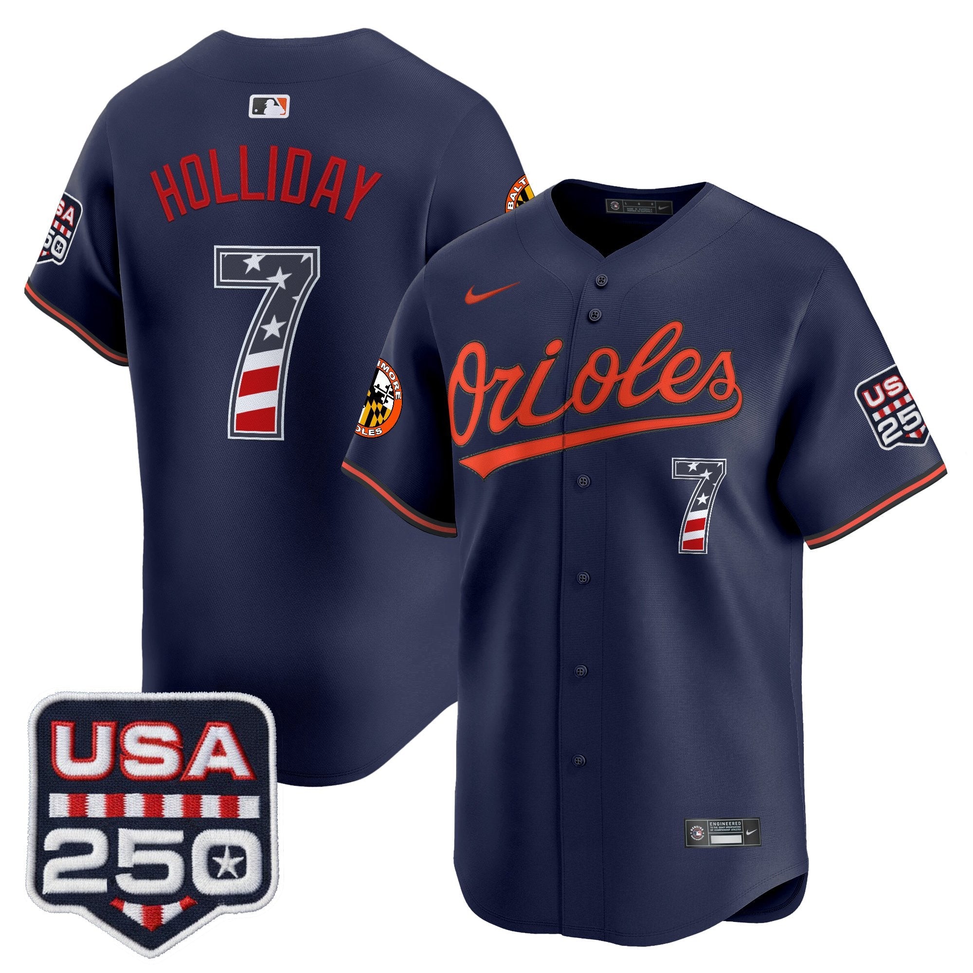 Men's Baltimore Orioles USA 250 Fourth of July Vapor Premier Limited Jersey - All Stitched