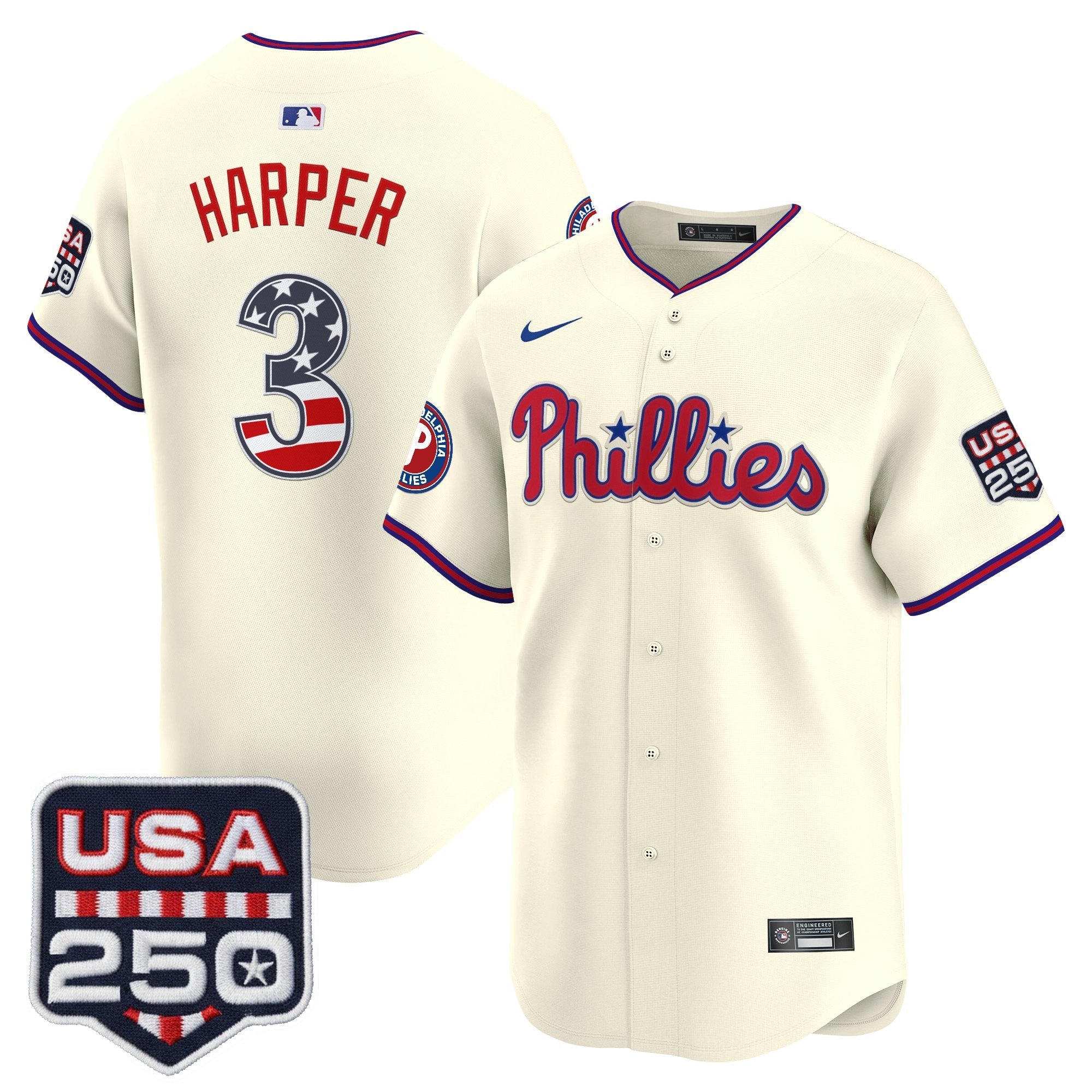 Men's Philadelphia Phillies USA 250 Fourth of July Vapor Premier Limited Jersey - All Stitched