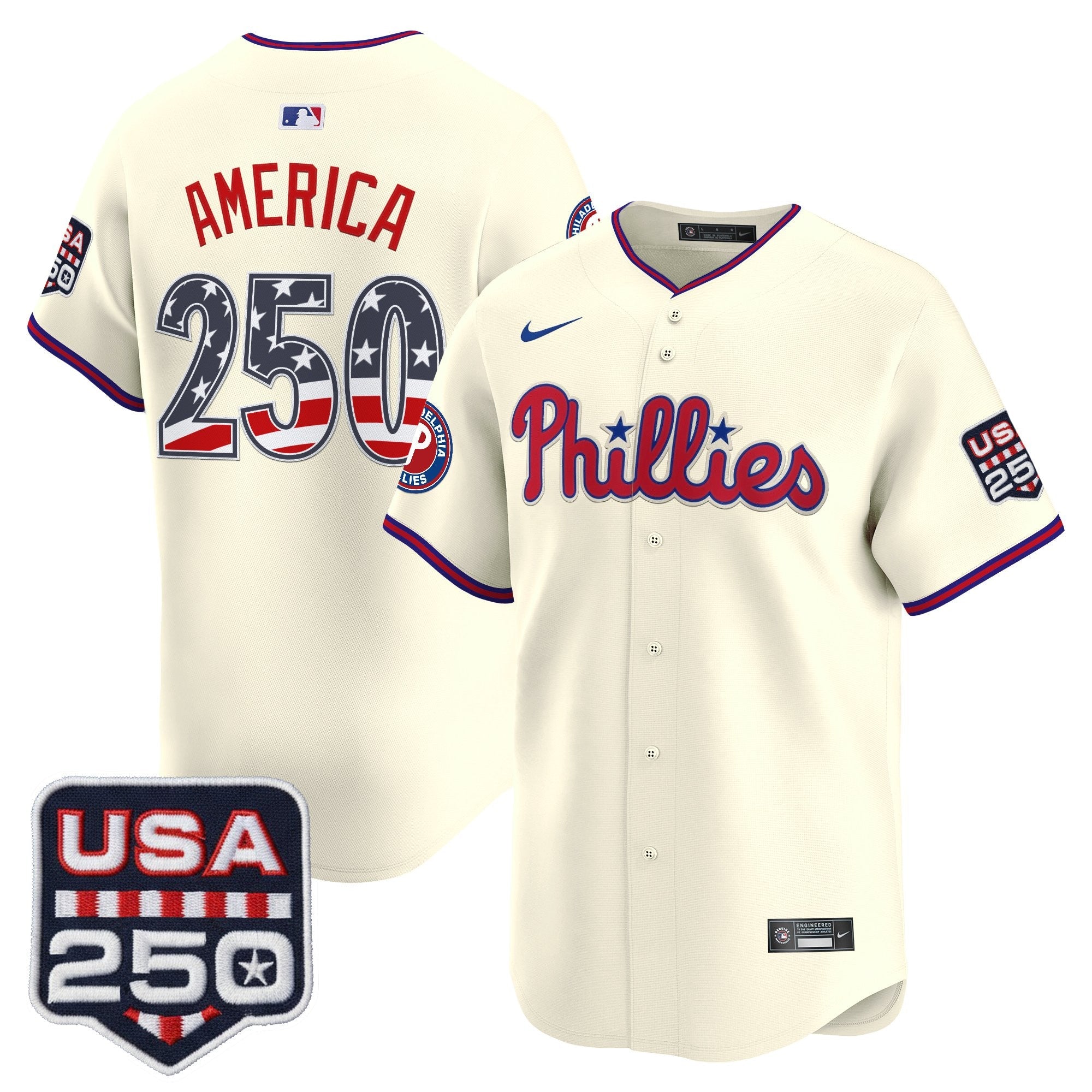 Men's Philadelphia Phillies USA 250 Fourth of July Vapor Premier Limited Jersey - All Stitched