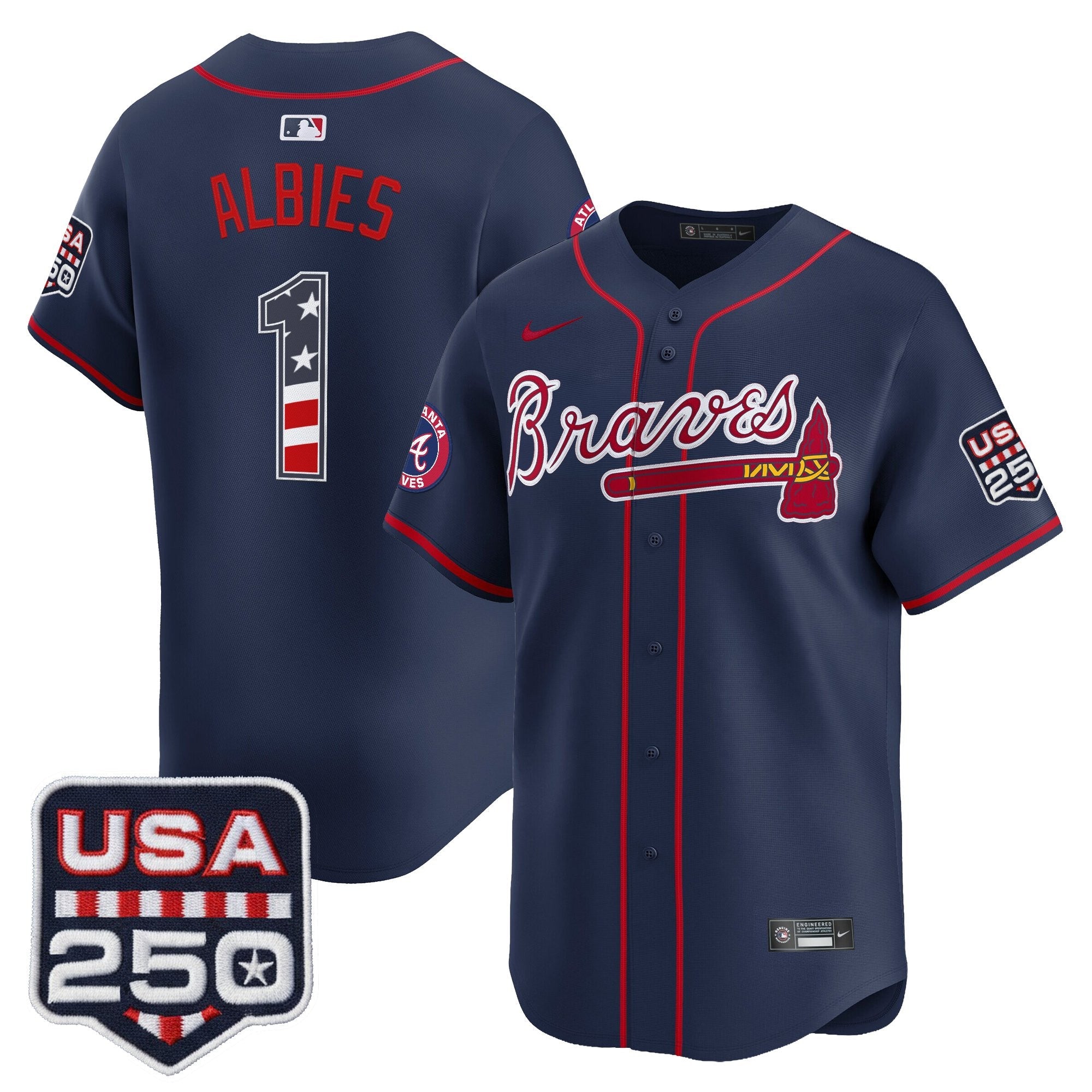 Men's Atlanta Braves USA 250 Fourth of July Vapor Premier Limited Jersey - All Stitched