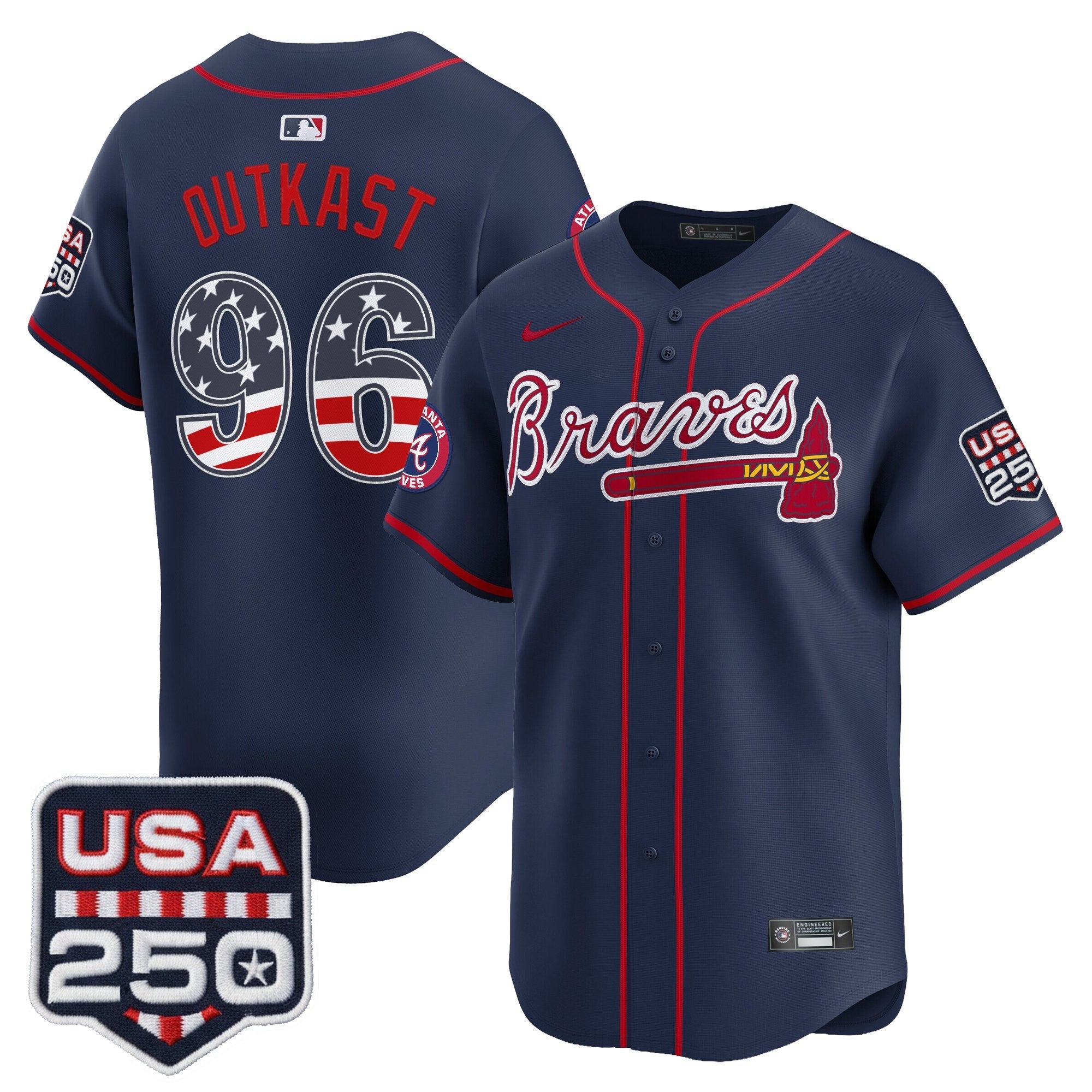 Men's Atlanta Braves USA 250 Fourth of July Vapor Premier Limited Jersey - All Stitched