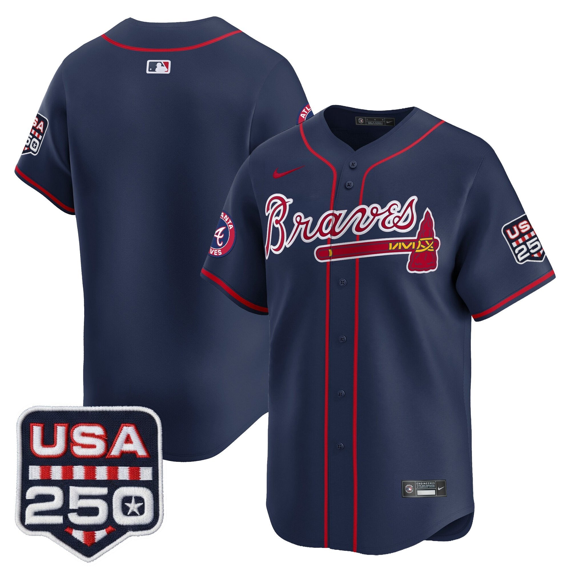 Men's Atlanta Braves USA 250 Fourth of July Vapor Premier Limited Jersey - All Stitched