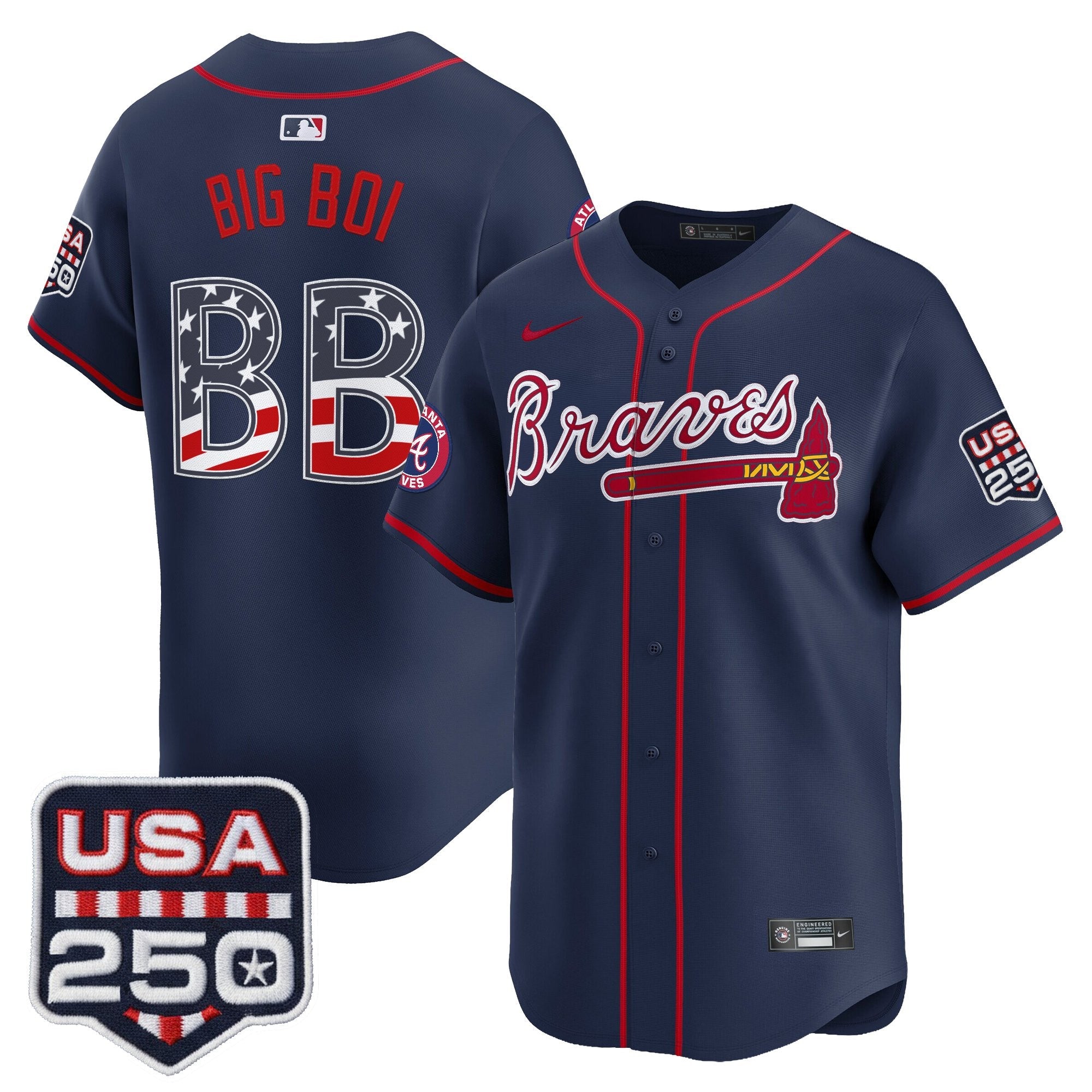 Men's Atlanta Braves USA 250 Fourth of July Vapor Premier Limited Jersey - All Stitched