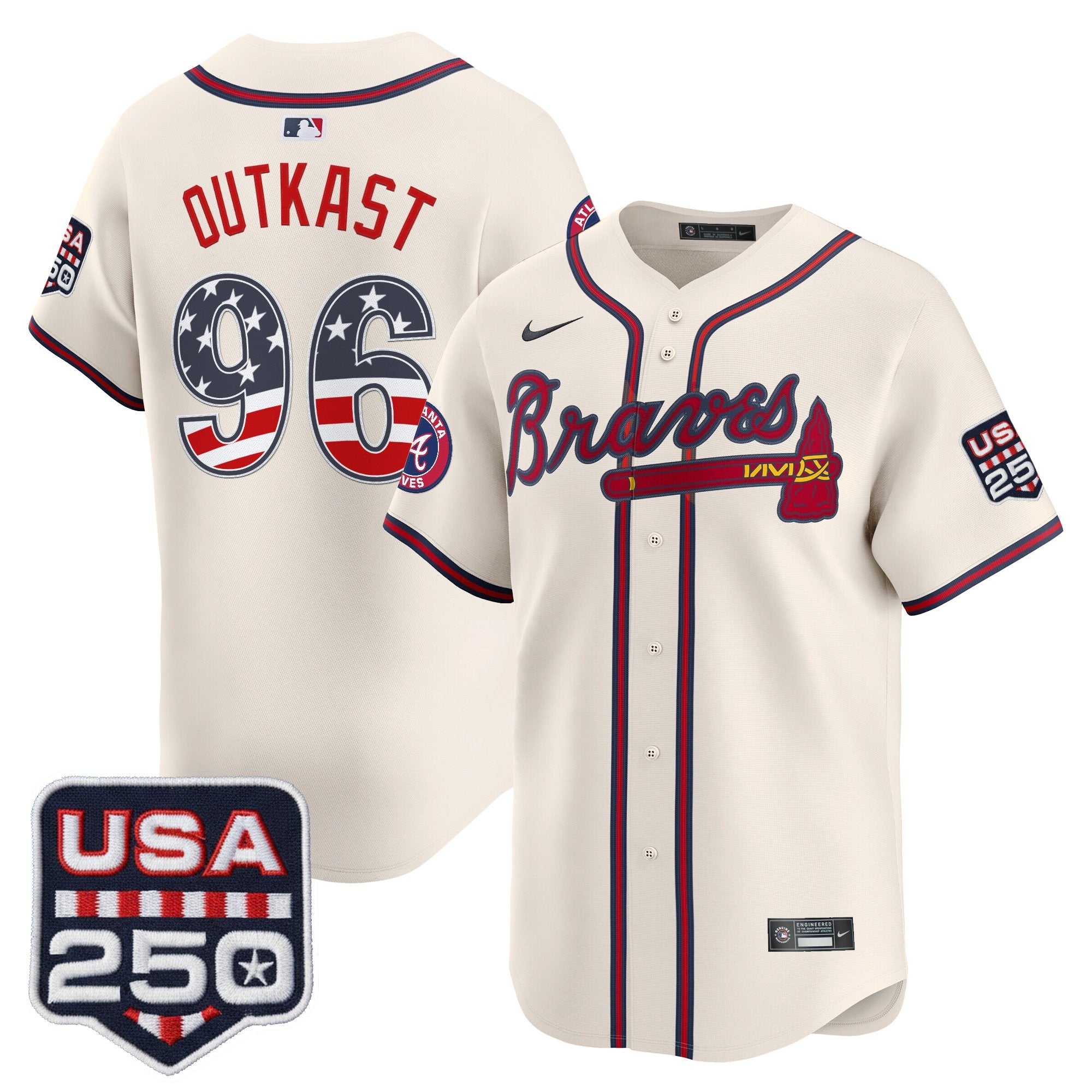 Men's Atlanta Braves USA 250 Fourth of July Vapor Premier Limited Jersey - All Stitched