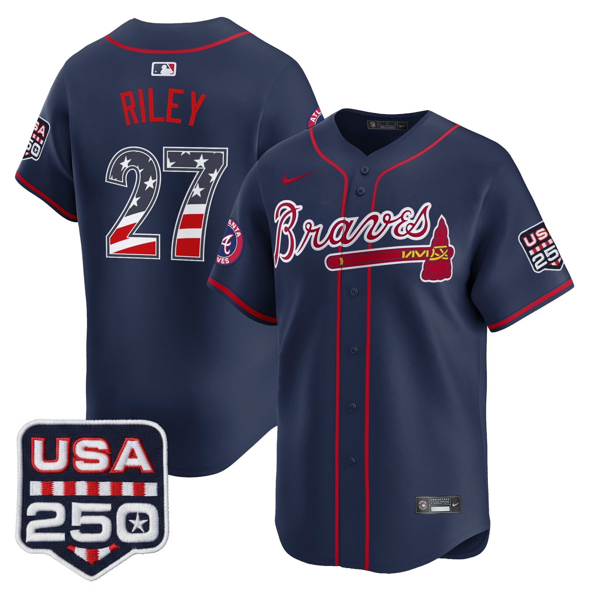 Men's Atlanta Braves USA 250 Fourth of July Vapor Premier Limited Jersey - All Stitched