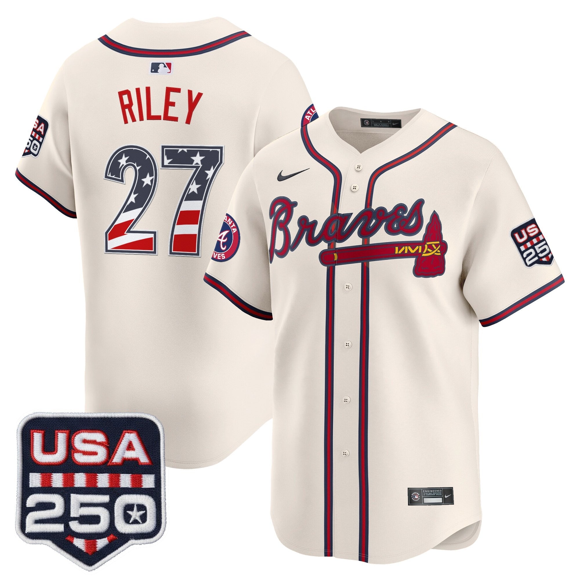 Men's Atlanta Braves USA 250 Fourth of July Vapor Premier Limited Jersey - All Stitched