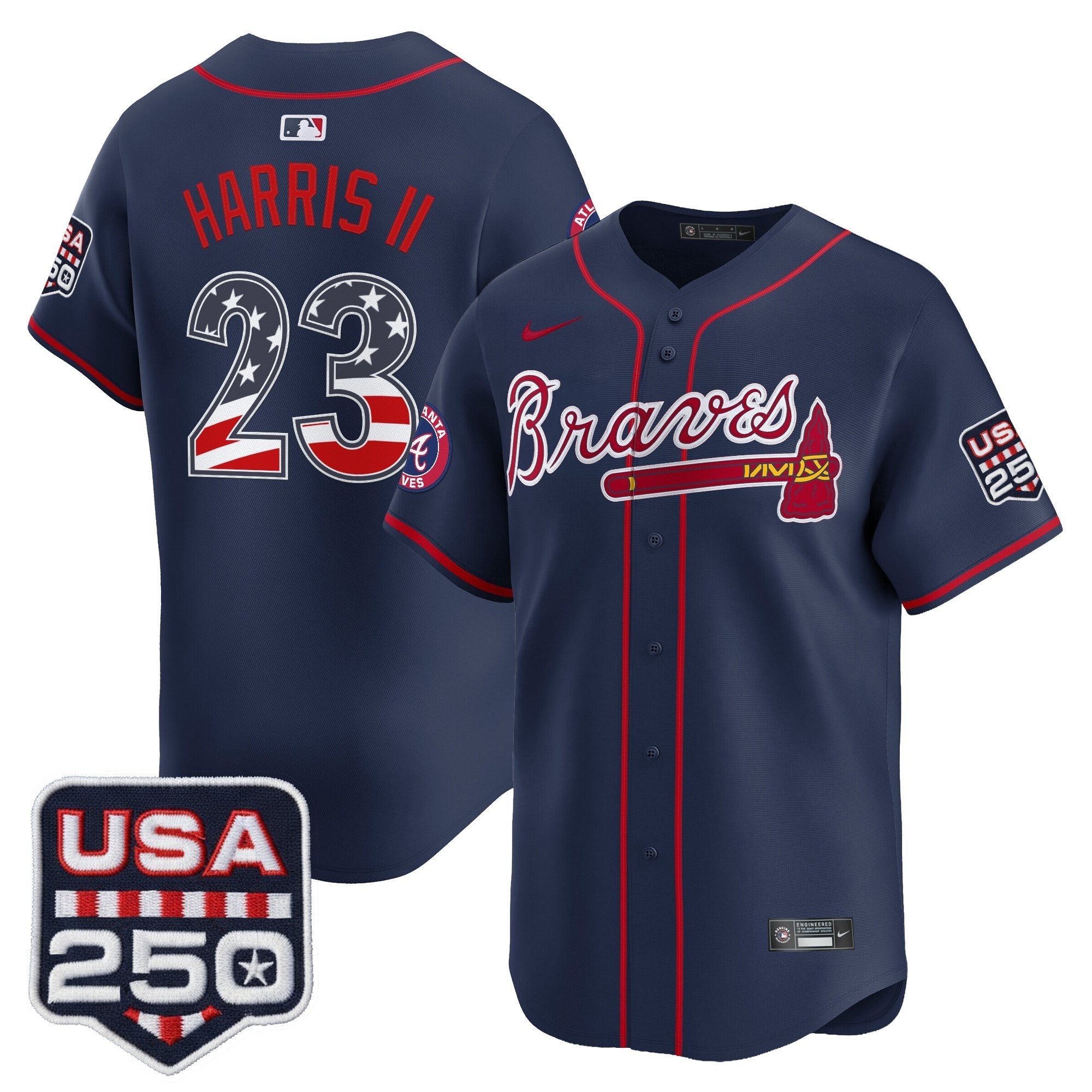 Men's Atlanta Braves USA 250 Fourth of July Vapor Premier Limited Jersey - All Stitched