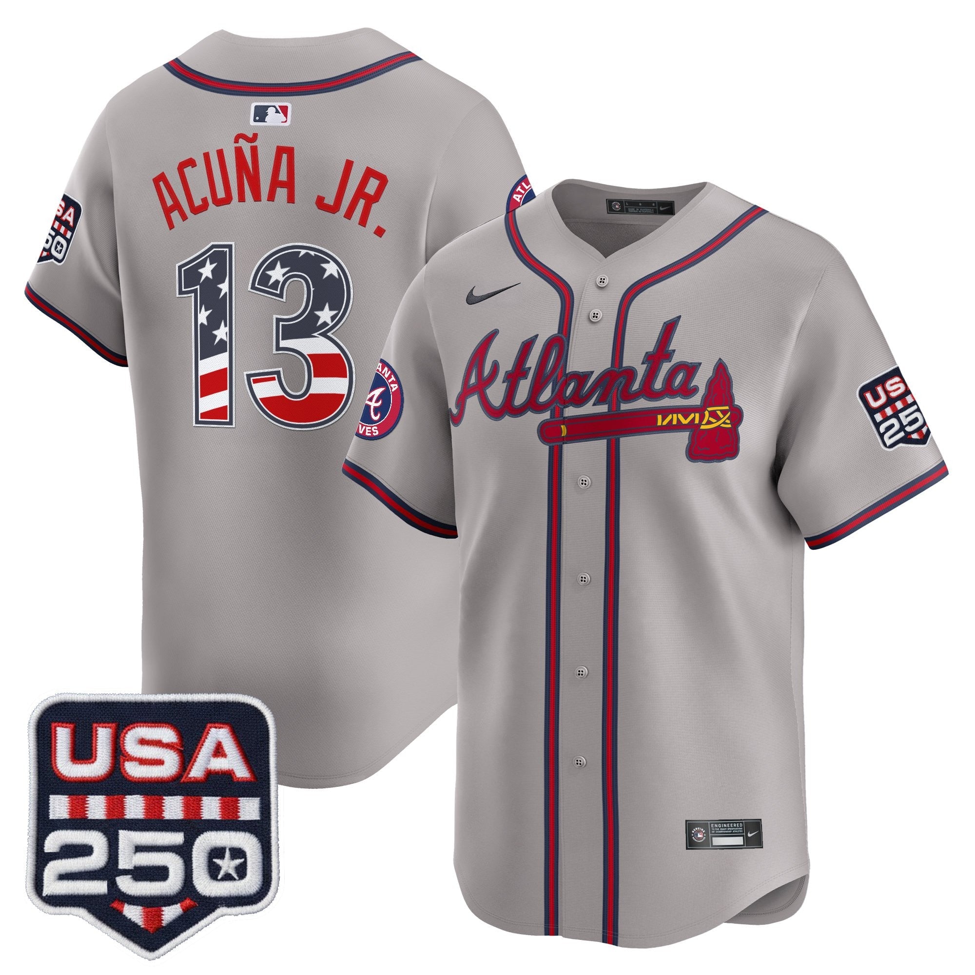 Men's Atlanta Braves USA 250 Fourth of July Vapor Premier Limited Jersey - All Stitched