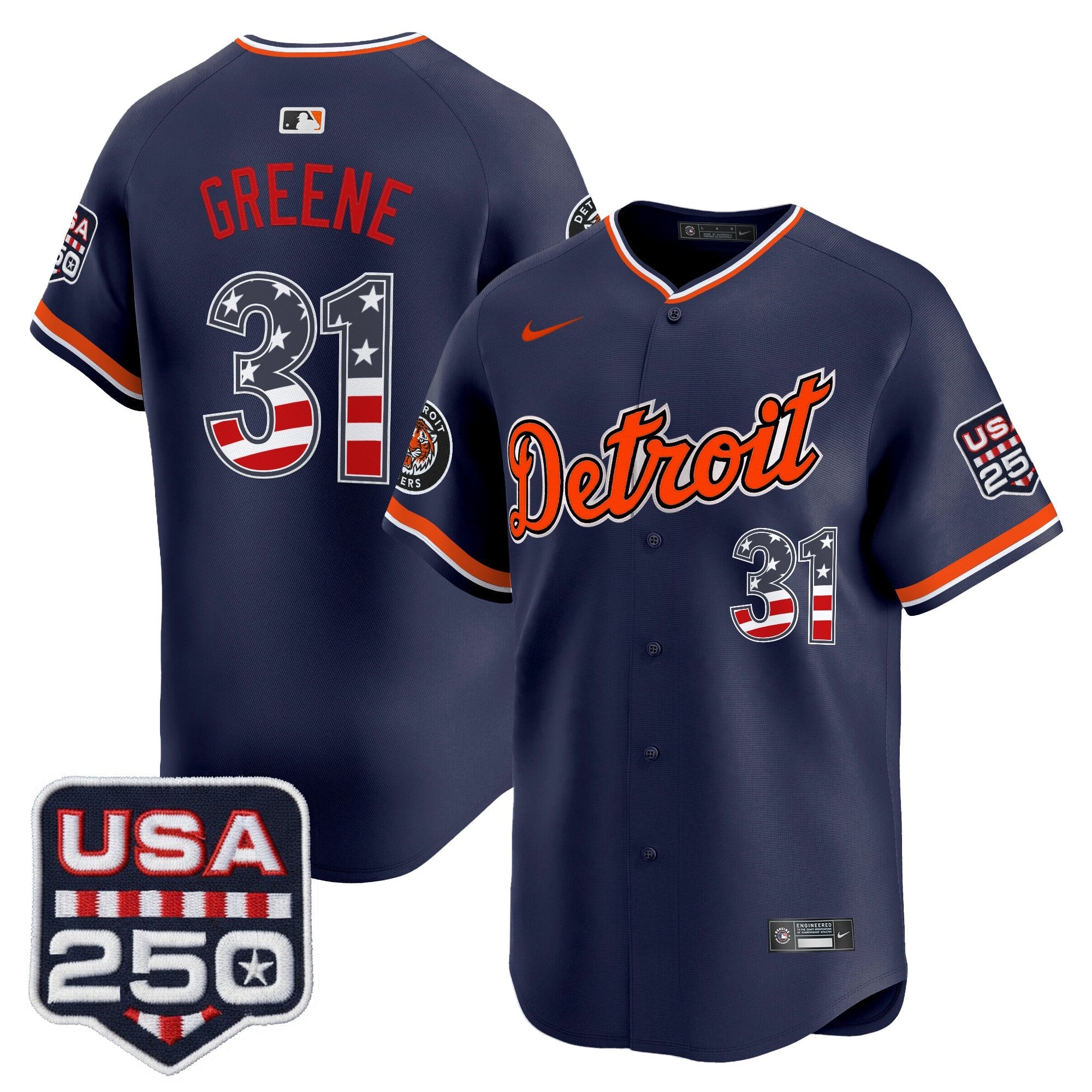 Men's Detroit Tigers USA 250 Fourth of July Vapor Premier Limited Jersey - All Stitched