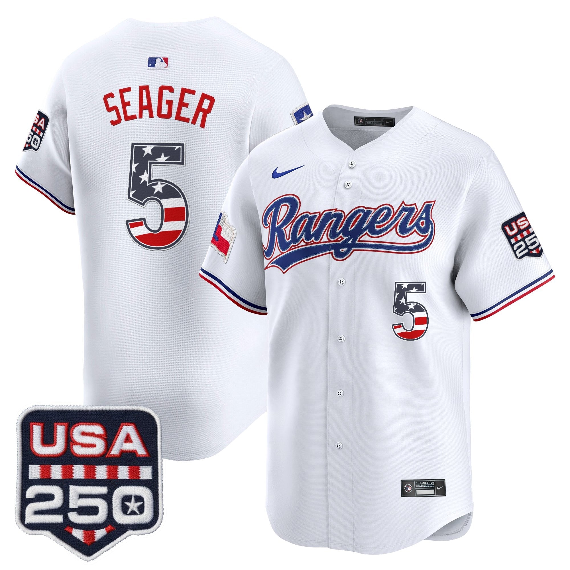Men's Texas Rangers USA 250 Fourth of July Vapor Premier Limited Jersey - All Stitched