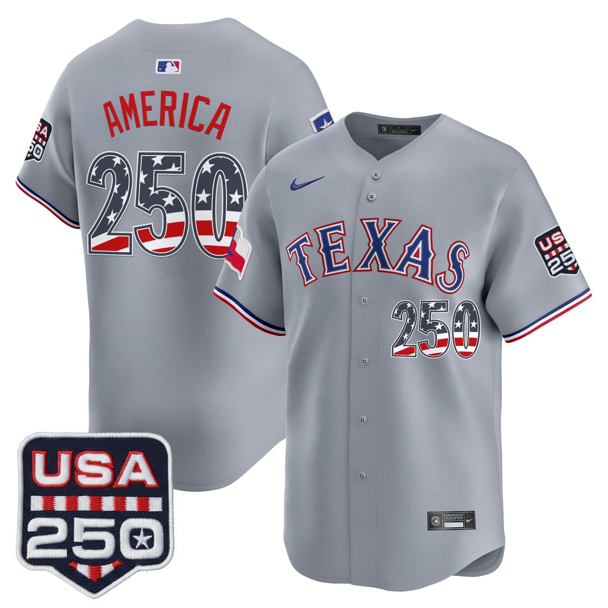Men's Texas Rangers USA 250 Fourth of July Vapor Premier Limited Jersey - All Stitched