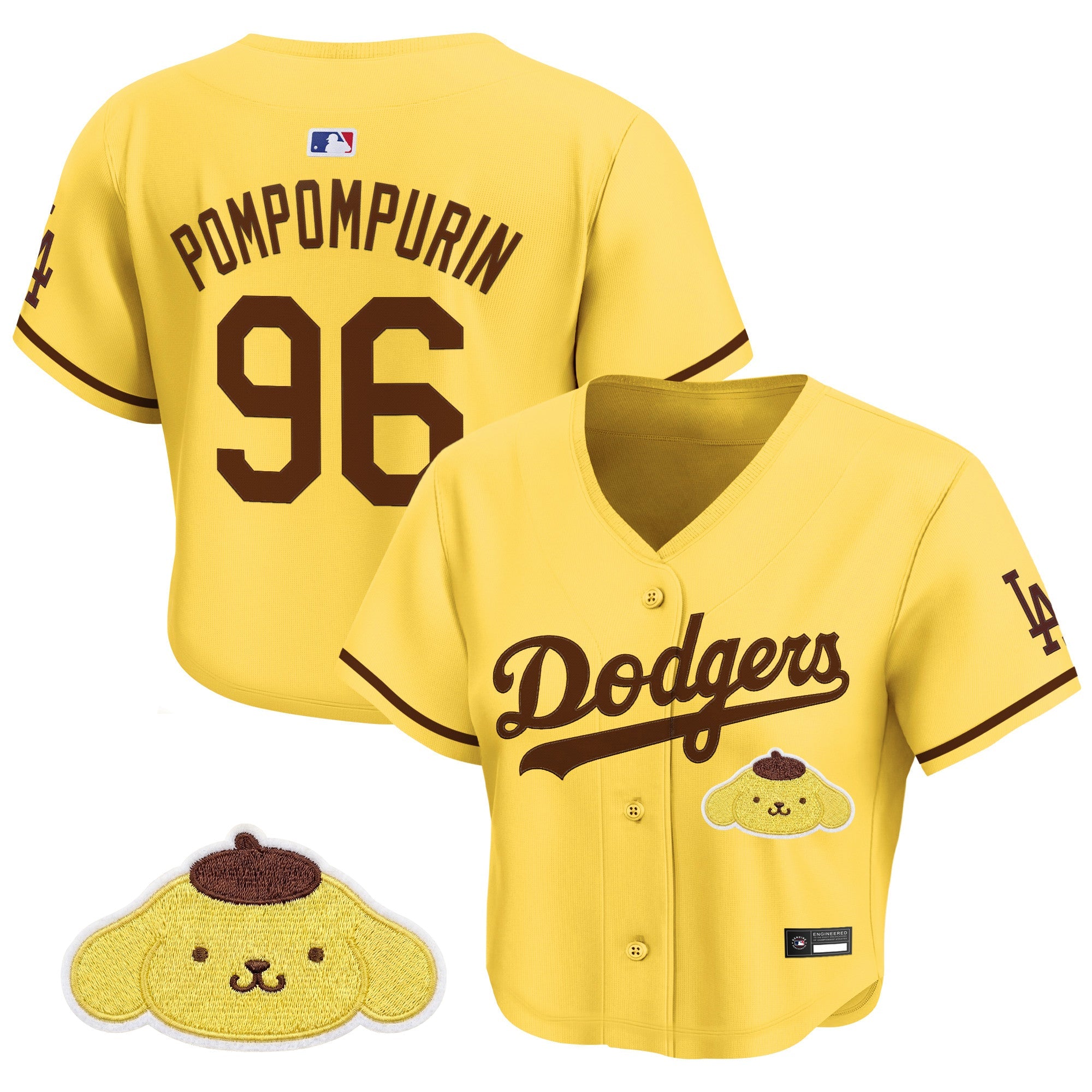 Women's Los Angeles Dodgers x Sanrio Friends Crop Top Baseball Jersey - All Stitched