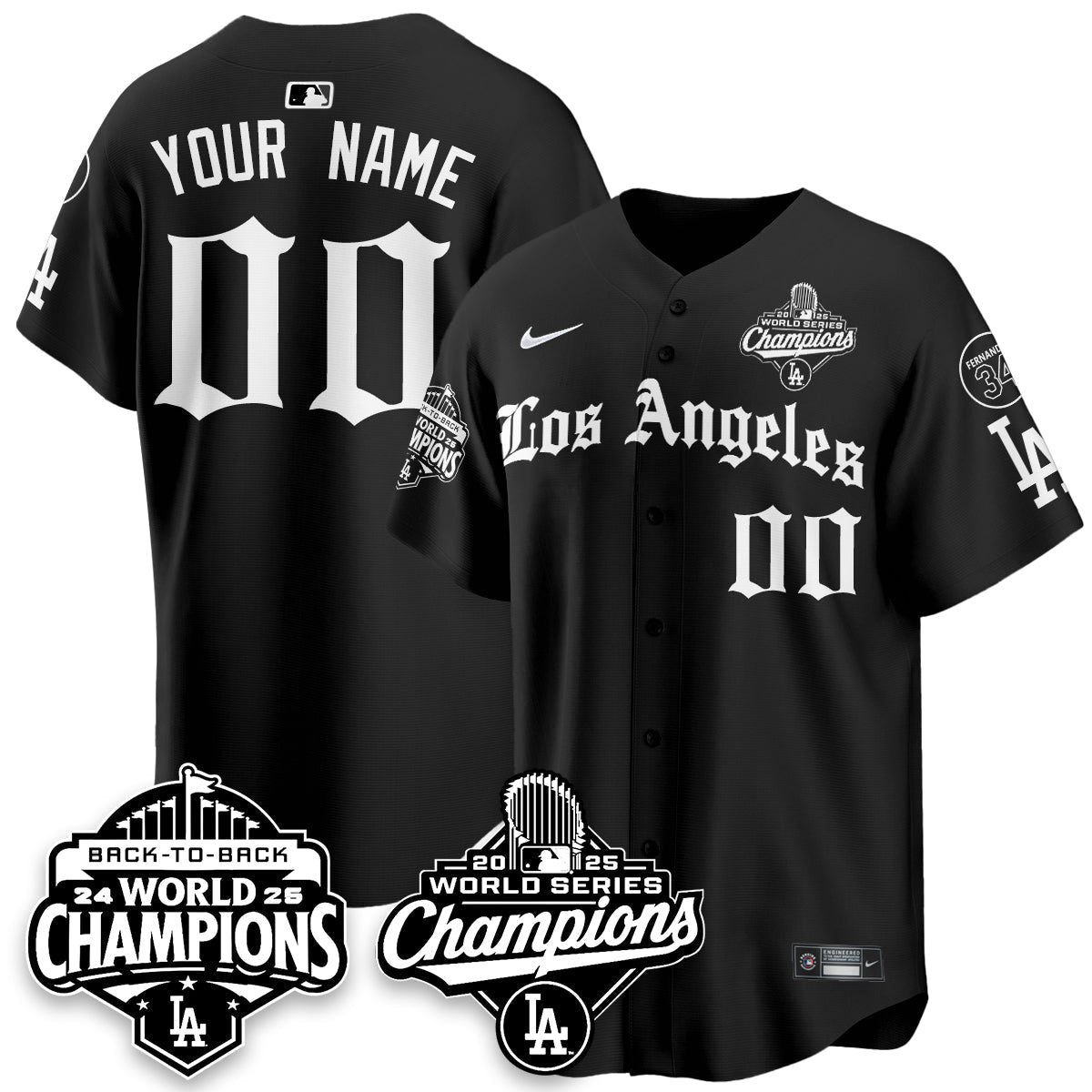 LAD 2025 World Series Champions Vapor Premier Limited Jersey - LA Gothic Edition - Stitched