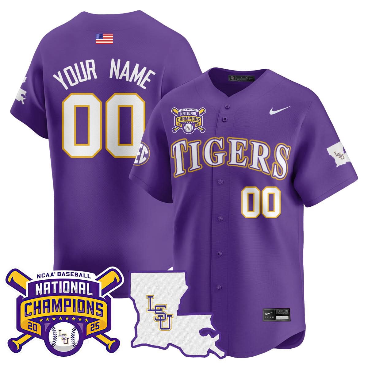 LSU 2025 World Series Champions Limited Custom Jersey - Stitched