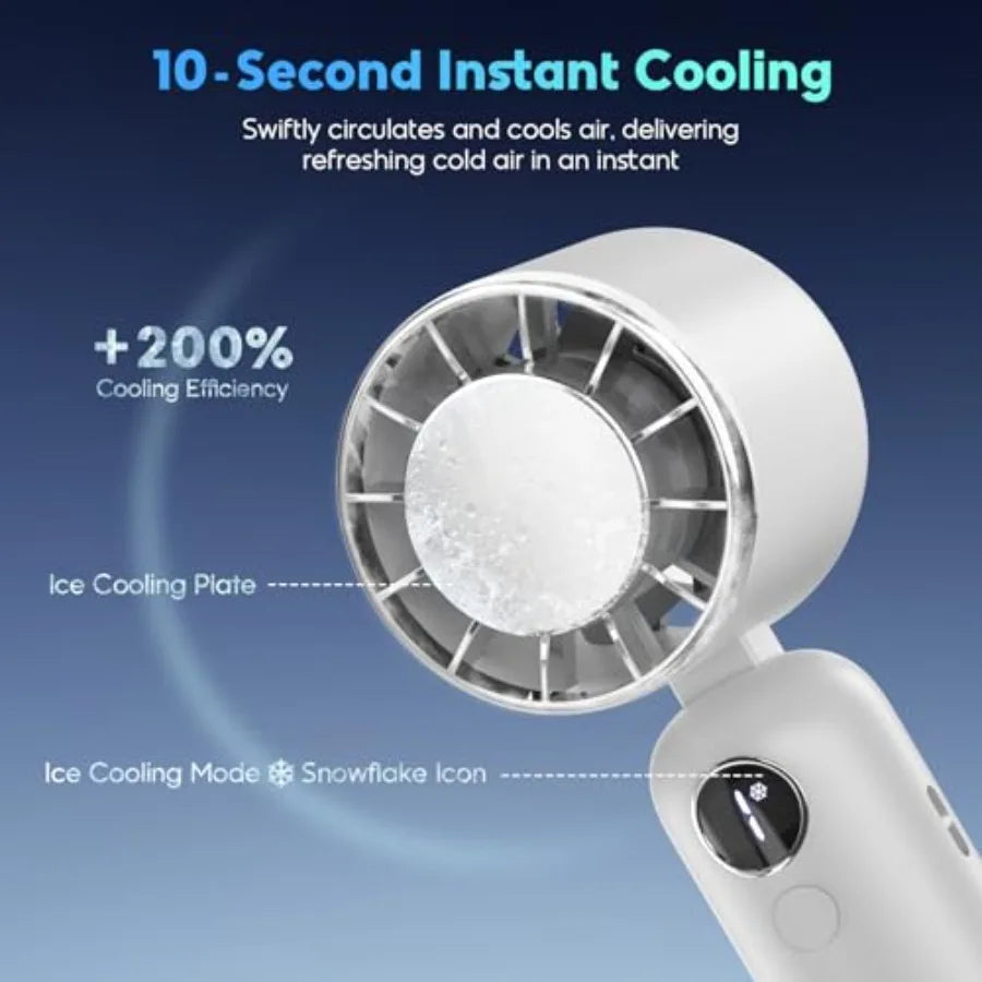 Portable Handheld Fan Powerful Hand Held Mini Fan 3 Speed USB Rechargeable 5000mAh Battery Operated Fan LED Display Cooling Per