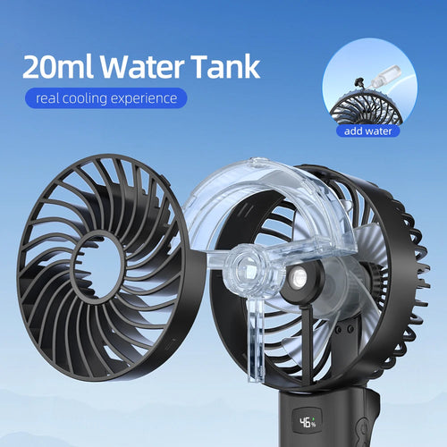 AMORMIYA 5" Handheld Misting Fan USB Rechargeable Portable Cooling Fan with Water Spray 3 Speeds Foldable Display Screen&Lanyard