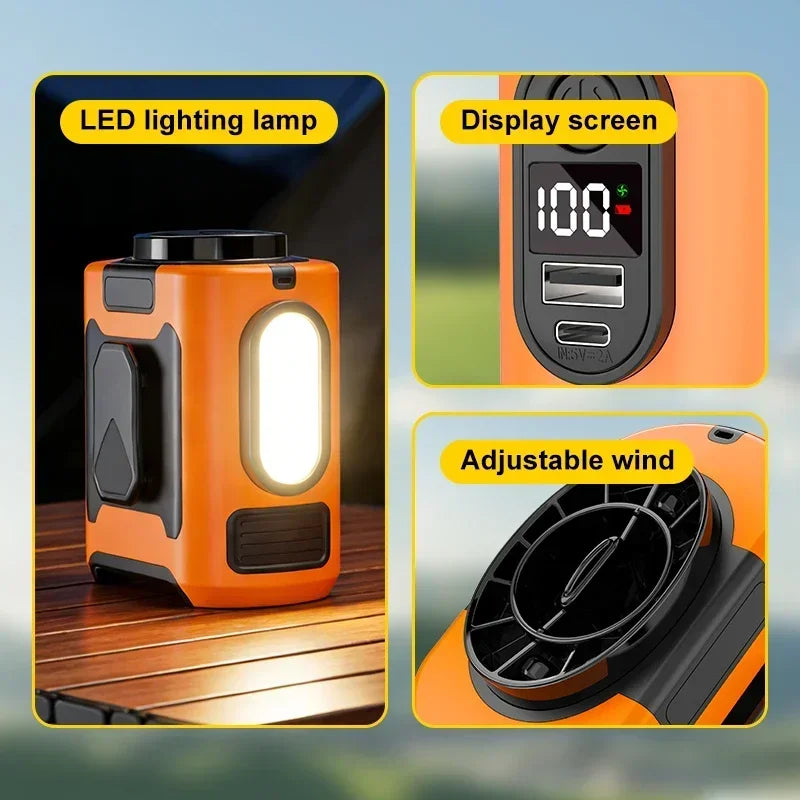 Waist Clip Fan Portable Mini Handheld Hanging Neck Fan With Power Bank Led Lighting For Camping Hiking Mountaineering Working