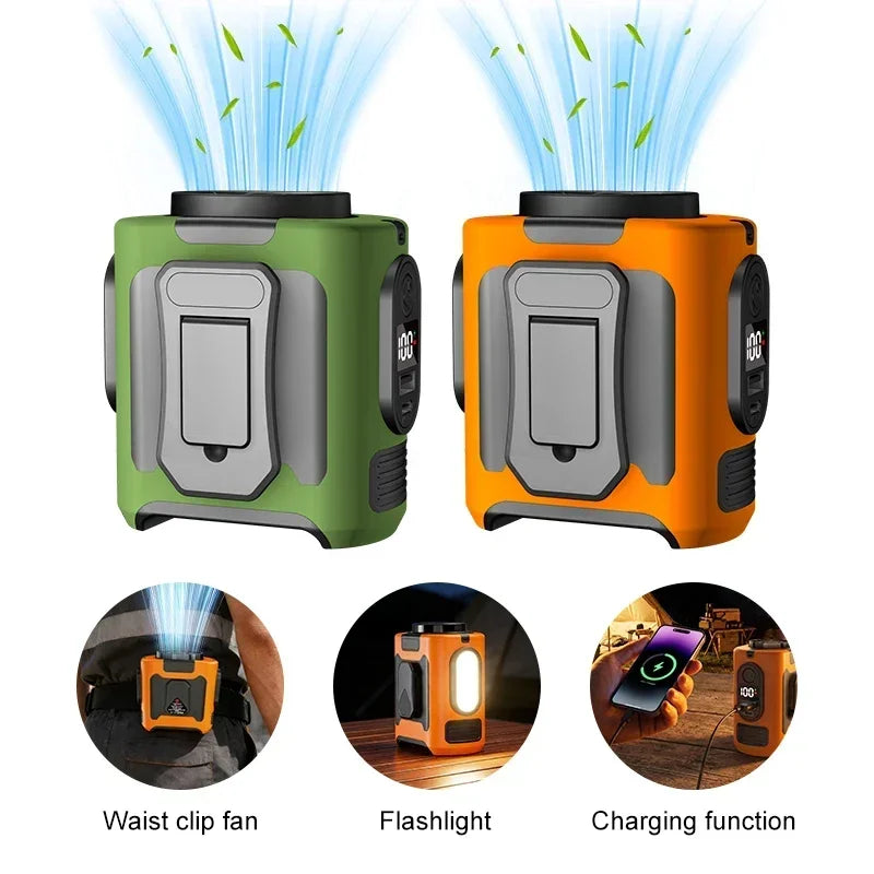 Waist Clip Fan Portable Mini Handheld Hanging Neck Fan With Power Bank Led Lighting For Camping Hiking Mountaineering Working