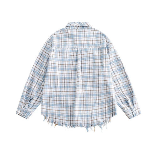 American Retro Fringed Plaid Long Sleeved Shirt Spring Loose and Casual Small Fragrance Style Jacket