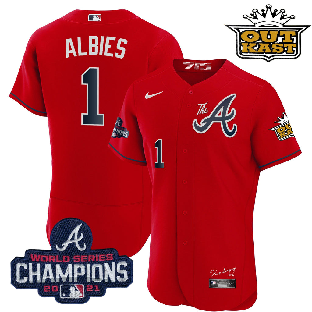 Men's Atlanta Braves Outkast Gold The A Flex Base Jersey  All Stitched