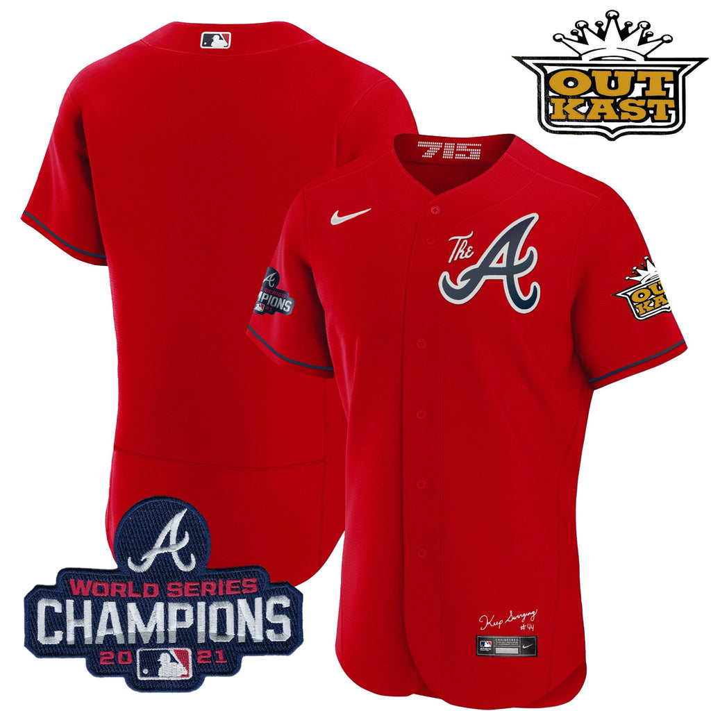 Men's Atlanta Braves Outkast Gold The A Flex Base Jersey  All Stitched