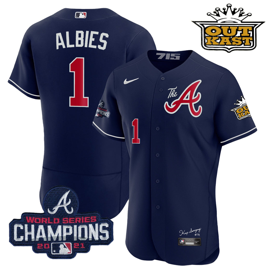 Men's Atlanta Braves Outkast Gold The A Flex Base Jersey  All Stitched