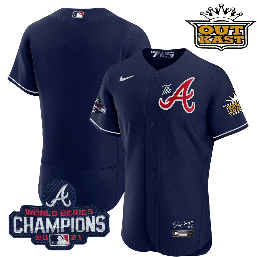 Men's Atlanta Braves Outkast Gold The A Flex Base Jersey  All Stitched