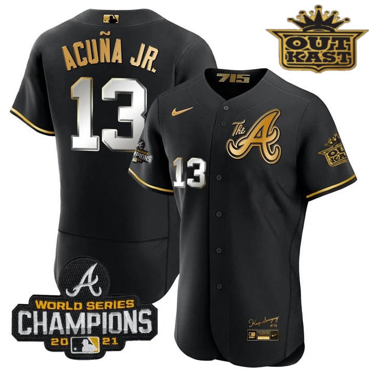 Men's Atlanta Braves Outkast Gold The A Flex Base Jersey  All Stitched