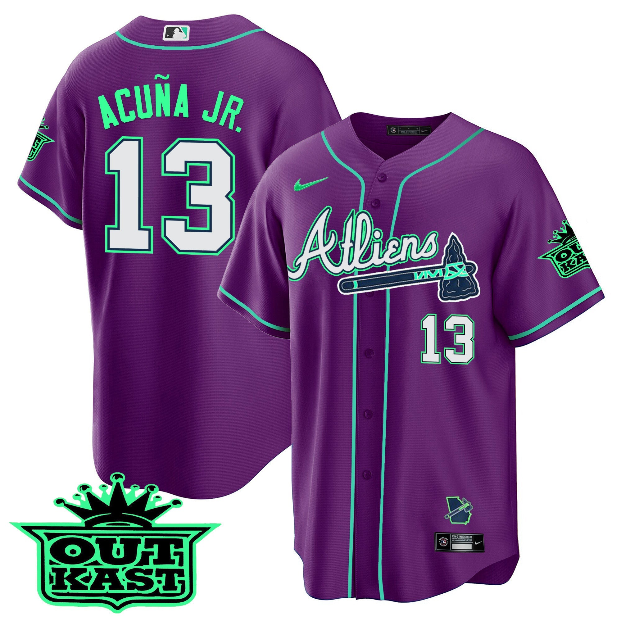 Men's Atlanta Braves Atliens Cool Base Jersey - Galaxy Version - Stitched