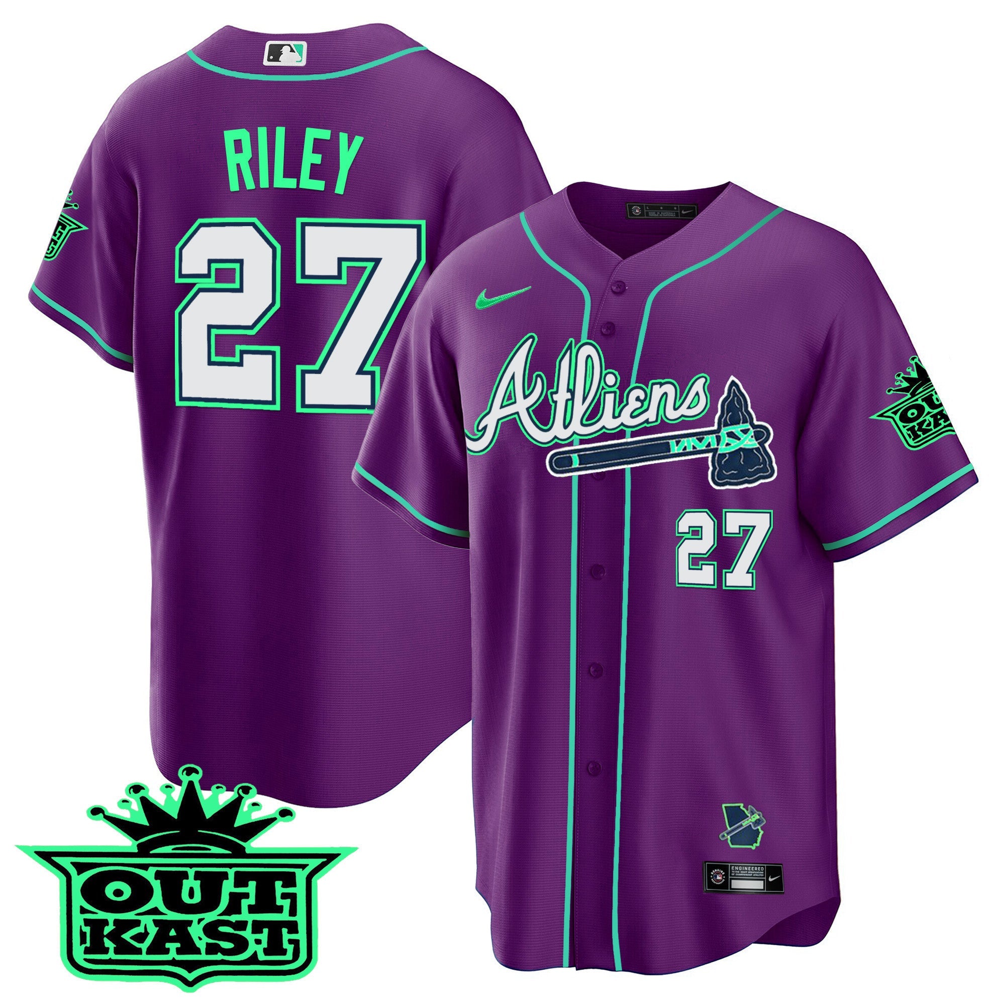 Men's Atlanta Braves Atliens Cool Base Jersey - Galaxy Version - Stitched
