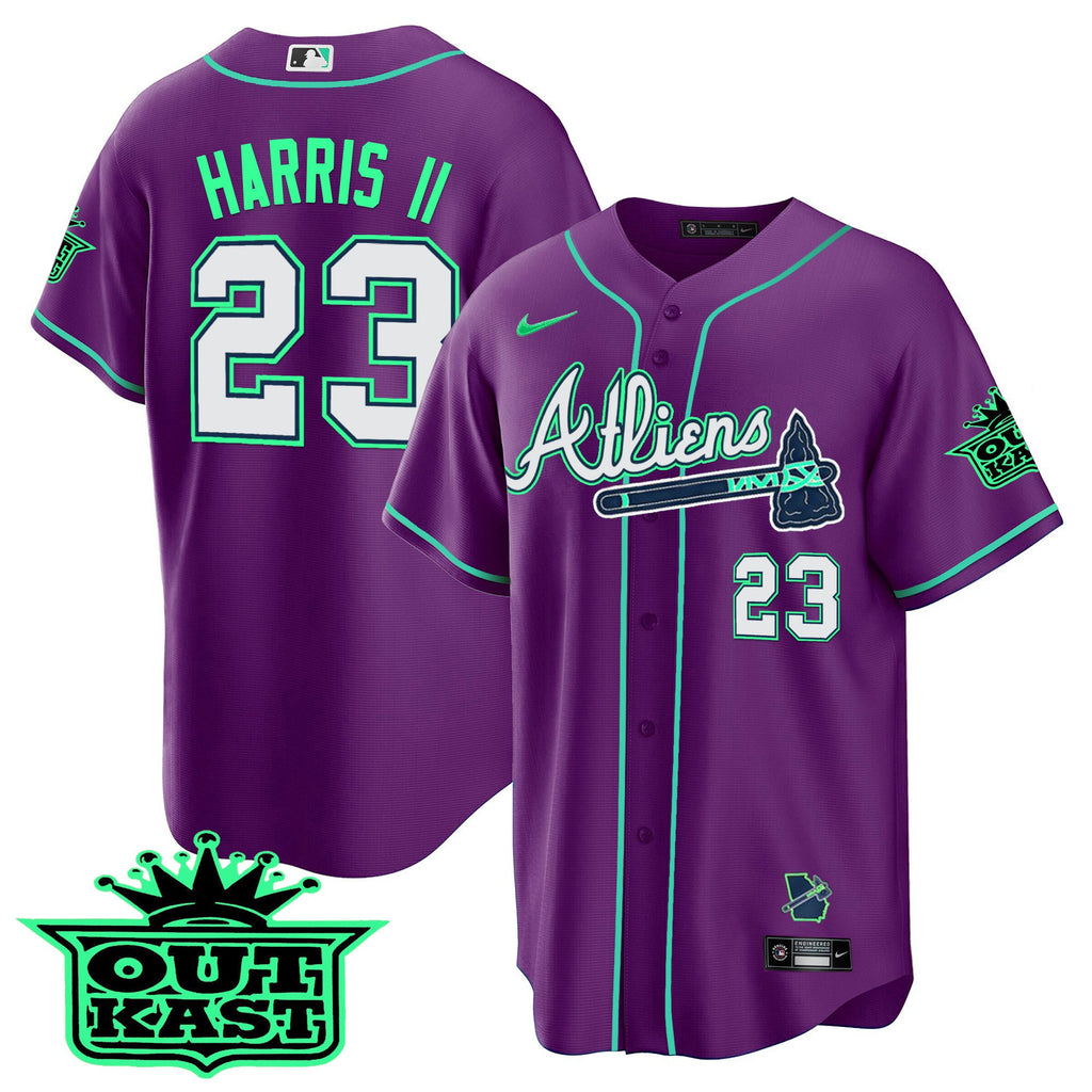 Men's Atlanta Braves Atliens Cool Base Jersey - Galaxy Version - Stitched