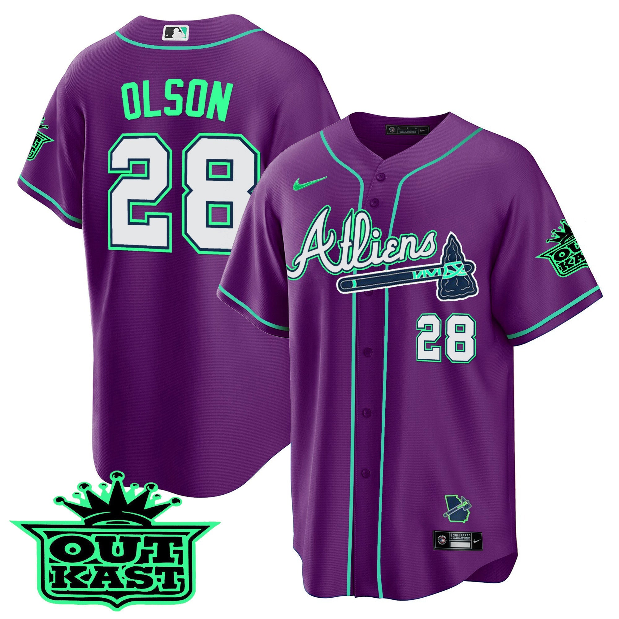 Men's Atlanta Braves Atliens Cool Base Jersey - Galaxy Version - Stitched