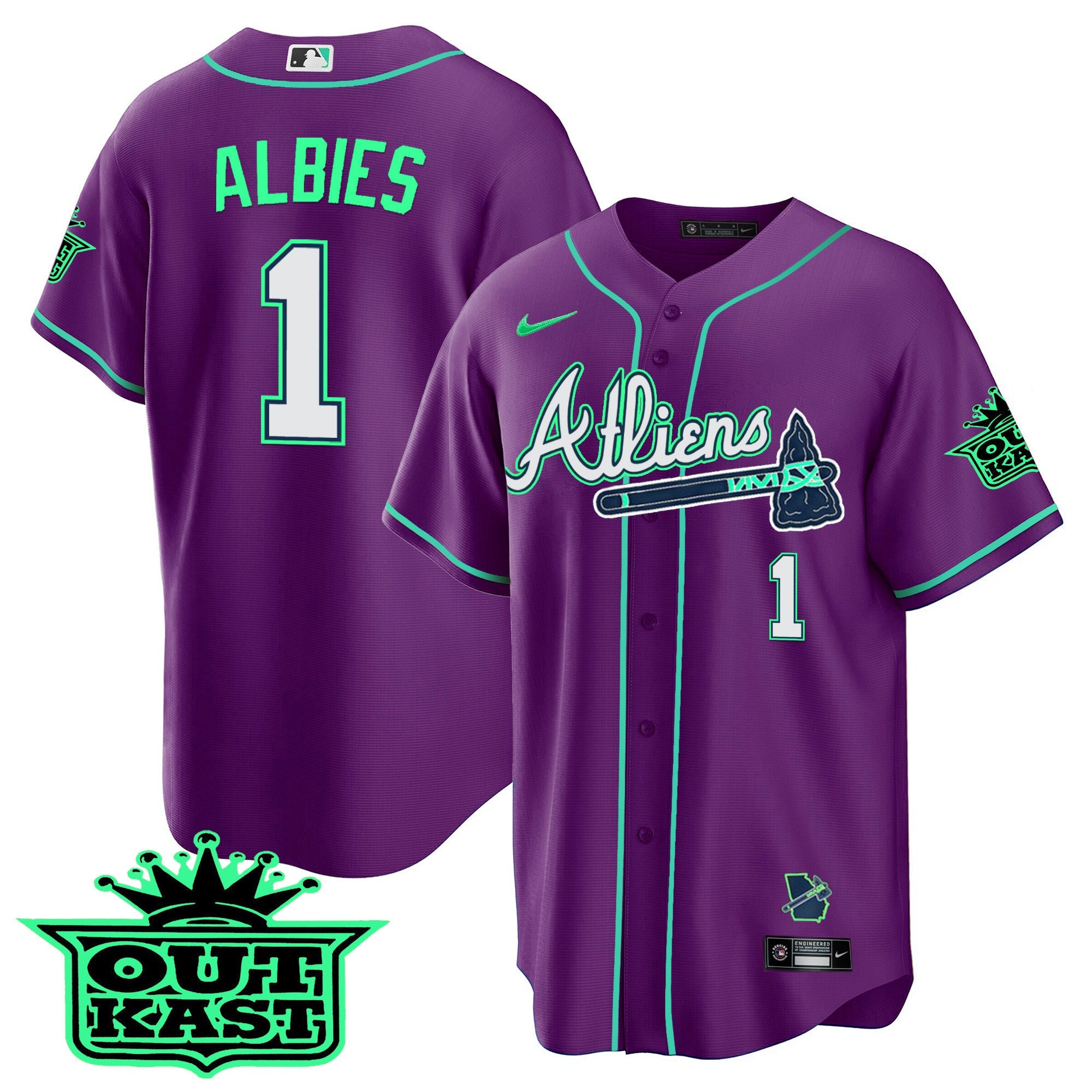 Men's Atlanta Braves Atliens Cool Base Jersey - Galaxy Version - Stitched