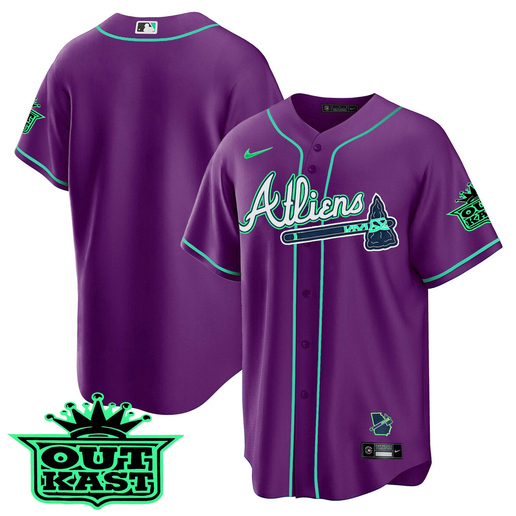 Men's Atlanta Braves Atliens Cool Base Jersey - Galaxy Version - Stitched