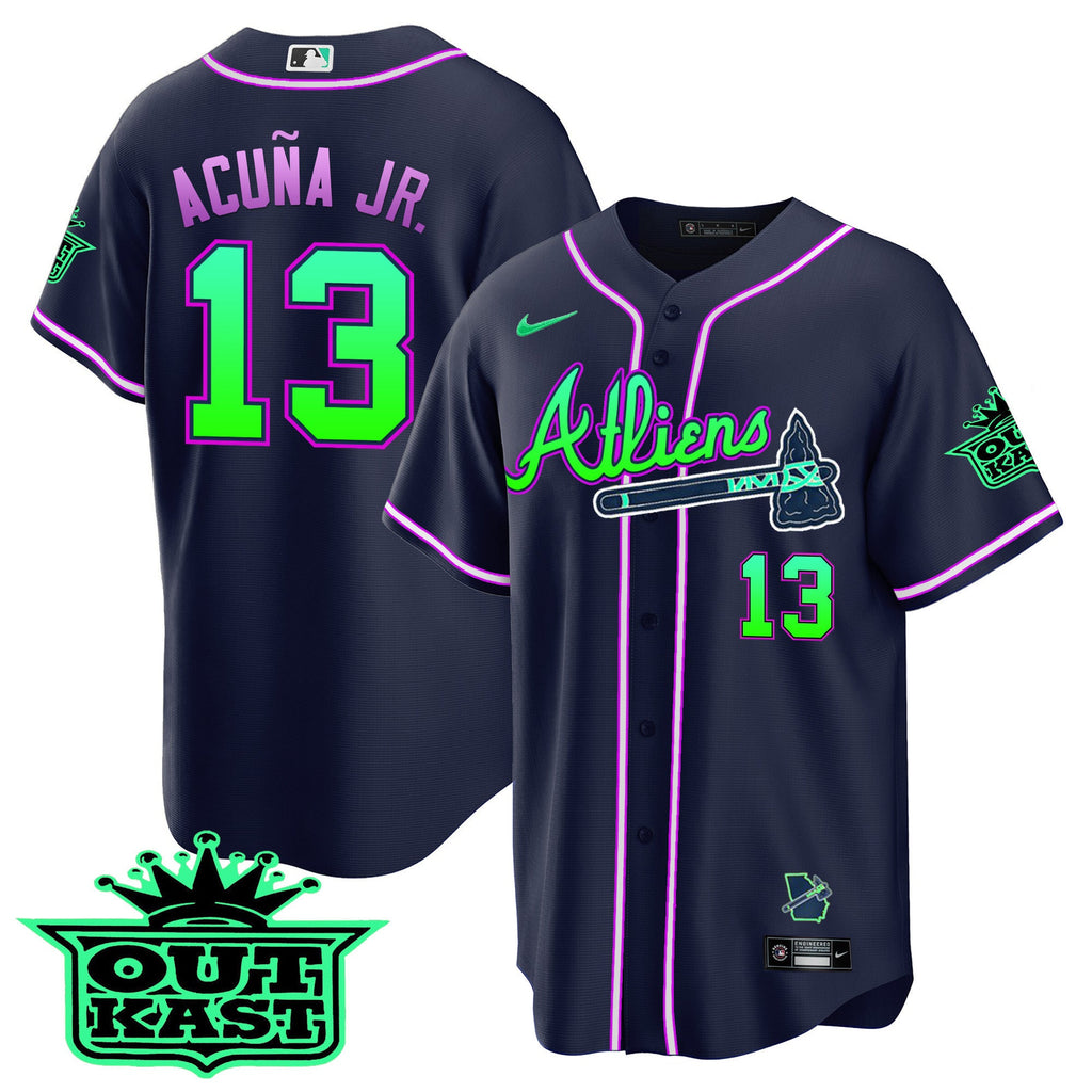 Men's Atlanta Braves Atliens Cool Base Jersey - Galaxy Version - Stitched