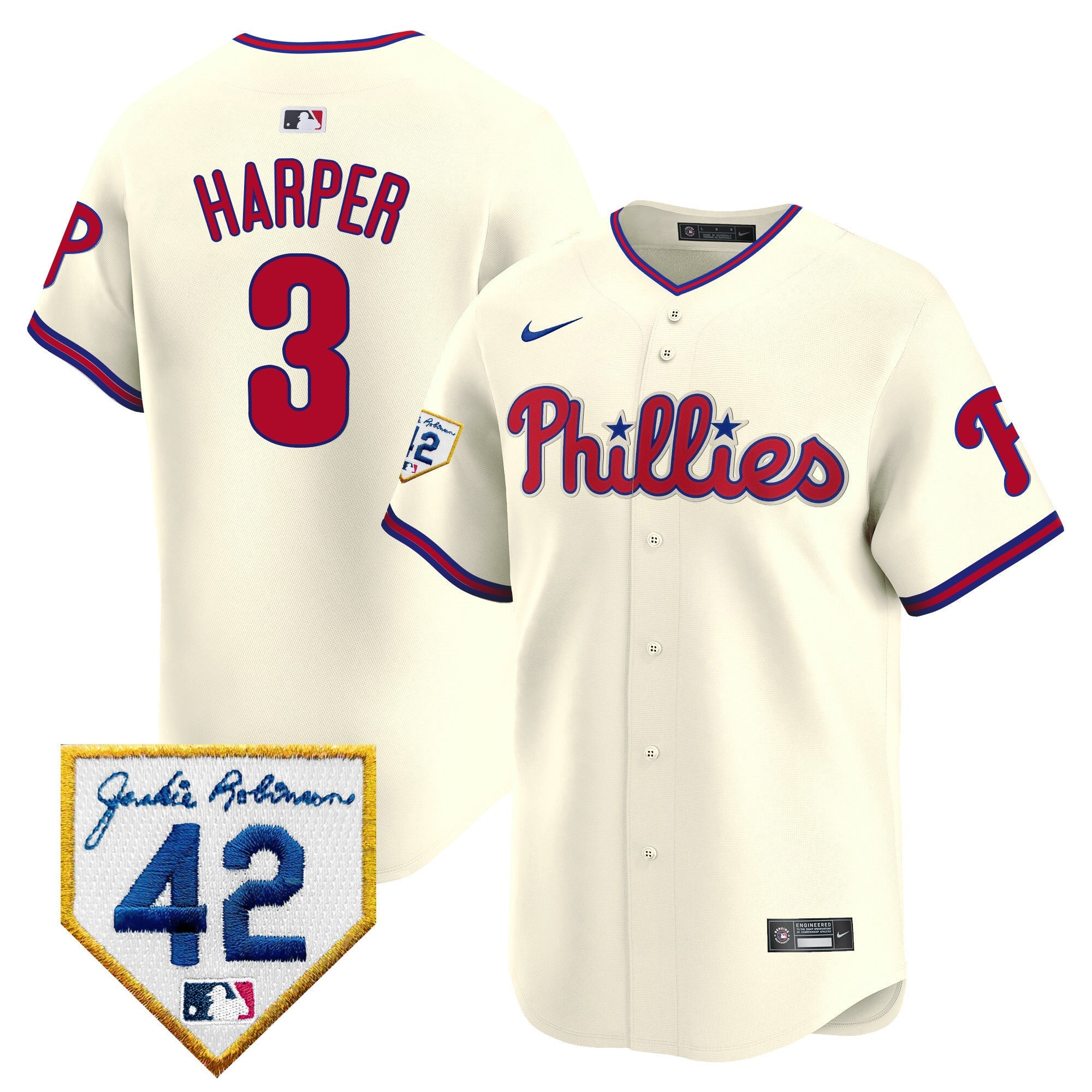 Men's Phillies 2024 Jackie Robinson Patch Vapor Premier Limited Jersey - All Stitched