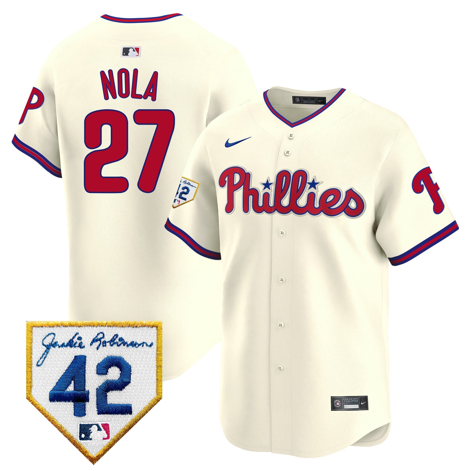 Men's Phillies 2024 Jackie Robinson Patch Vapor Premier Limited Jersey - All Stitched