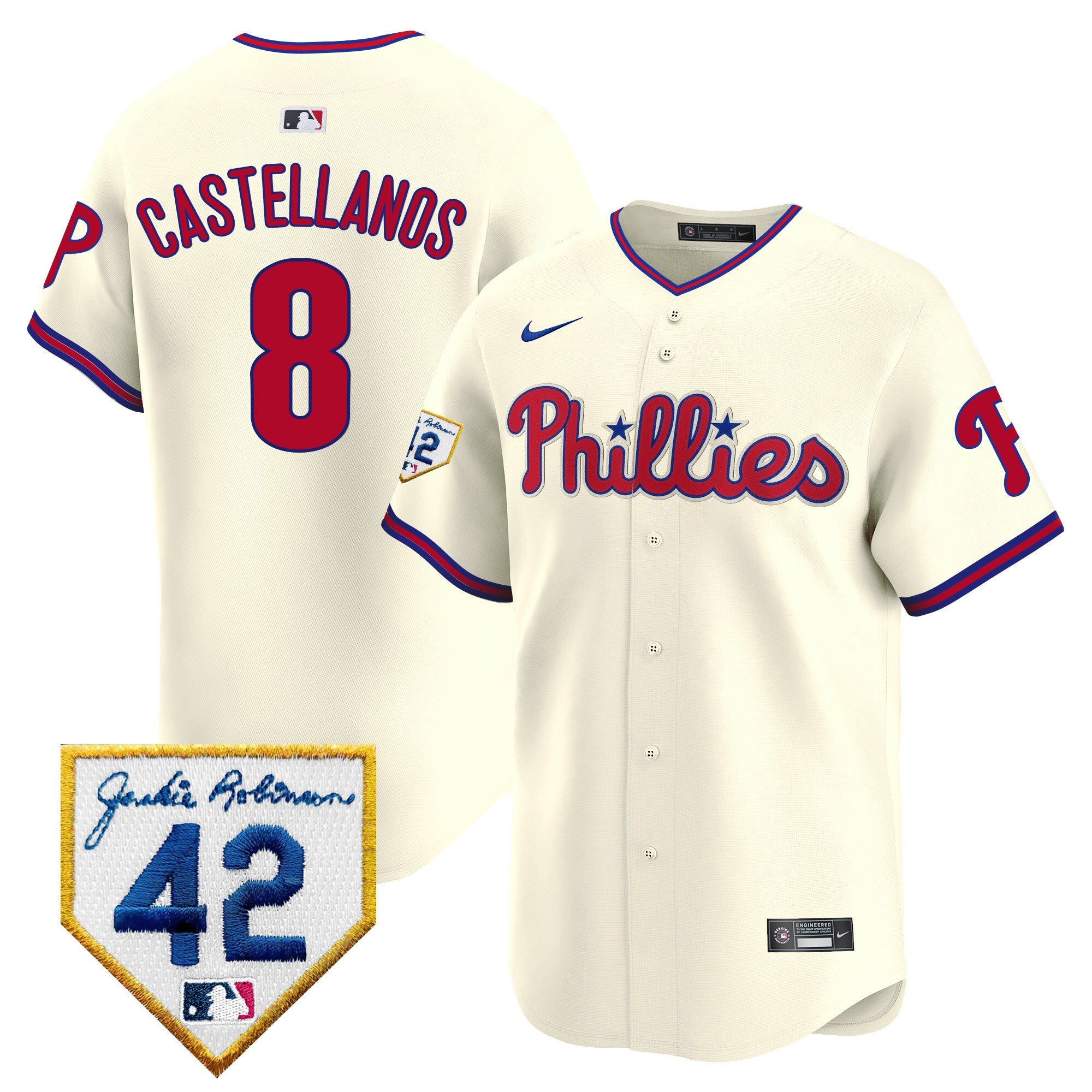 Men's Phillies 2024 Jackie Robinson Patch Vapor Premier Limited Jersey - All Stitched