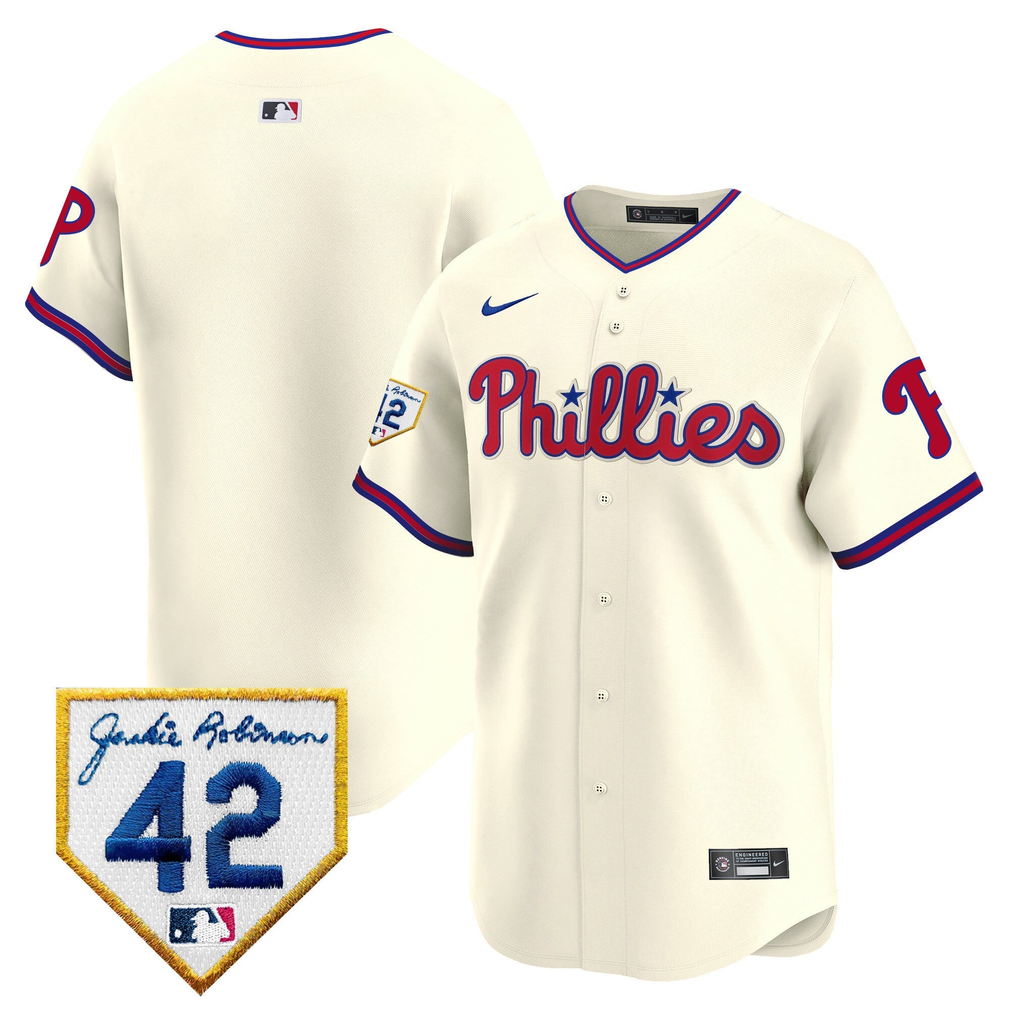 Men's Phillies 2024 Jackie Robinson Patch Vapor Premier Limited Jersey - All Stitched