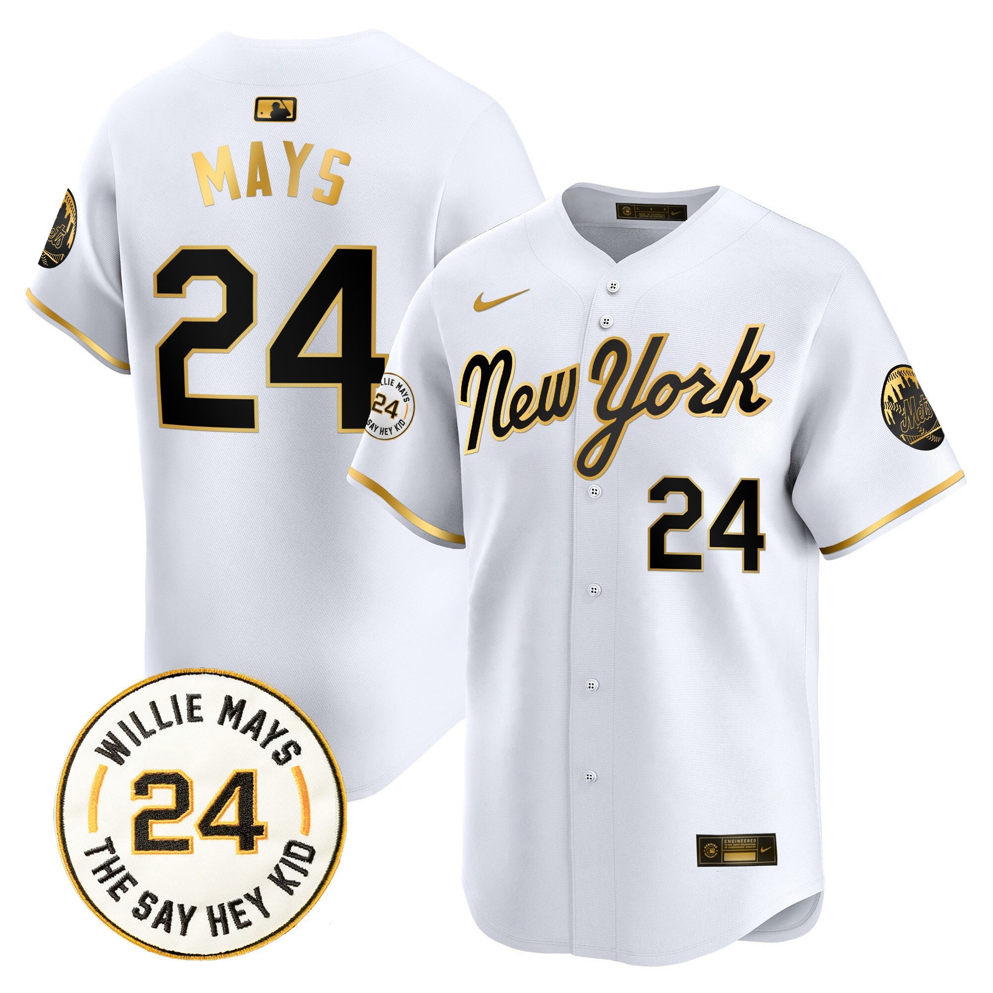 Men's Mets Willie Mays Patch Vapor Premier Limited Jersey - All Stitched