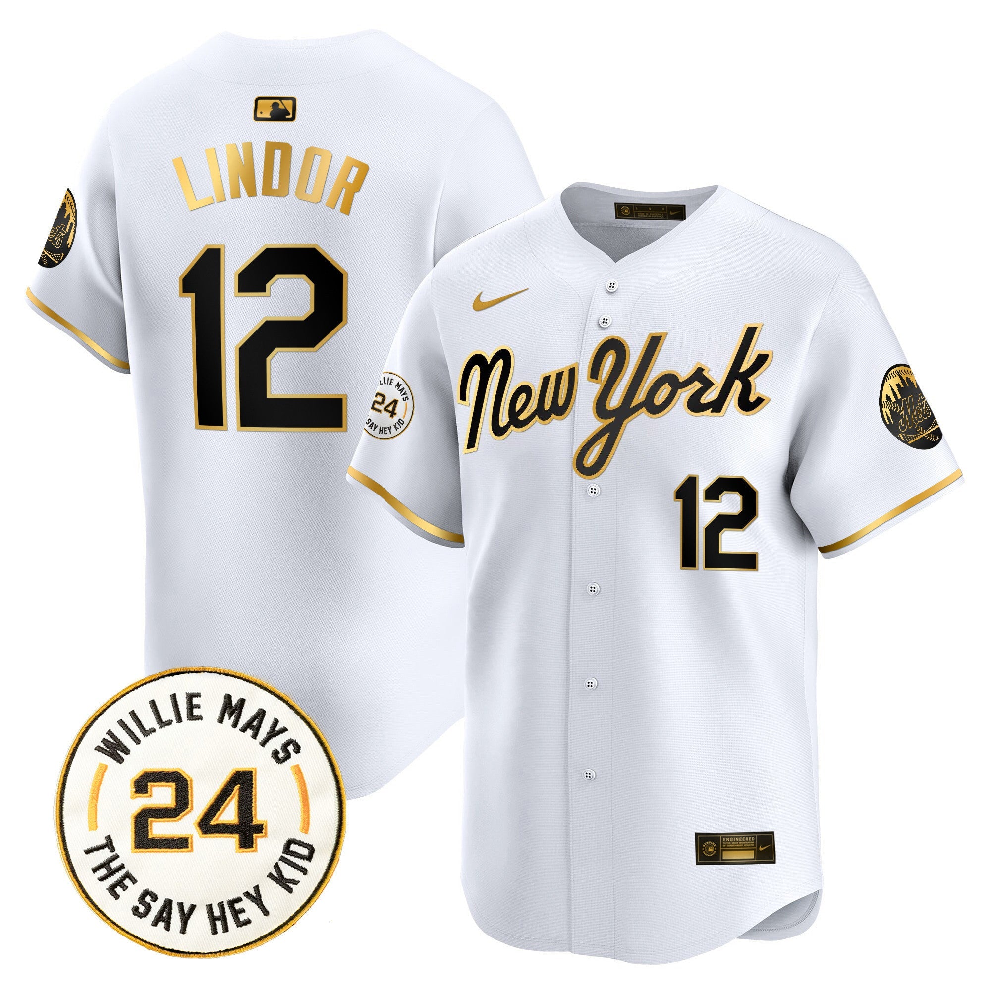 Men's Mets Willie Mays Patch Vapor Premier Limited Jersey - All Stitched