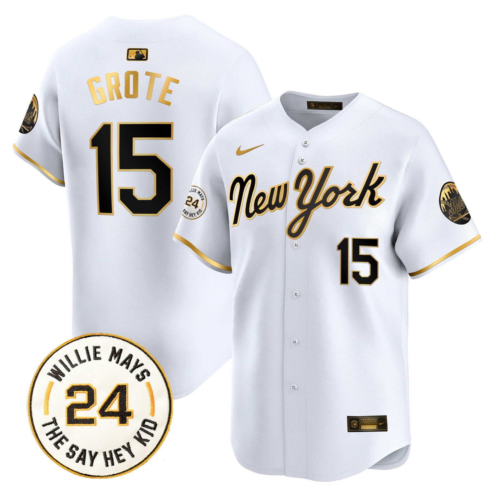 Men's Mets Willie Mays Patch Vapor Premier Limited Jersey - All Stitched